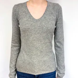 Ash Grey Cashmere V-Neck Jumper Extra Small