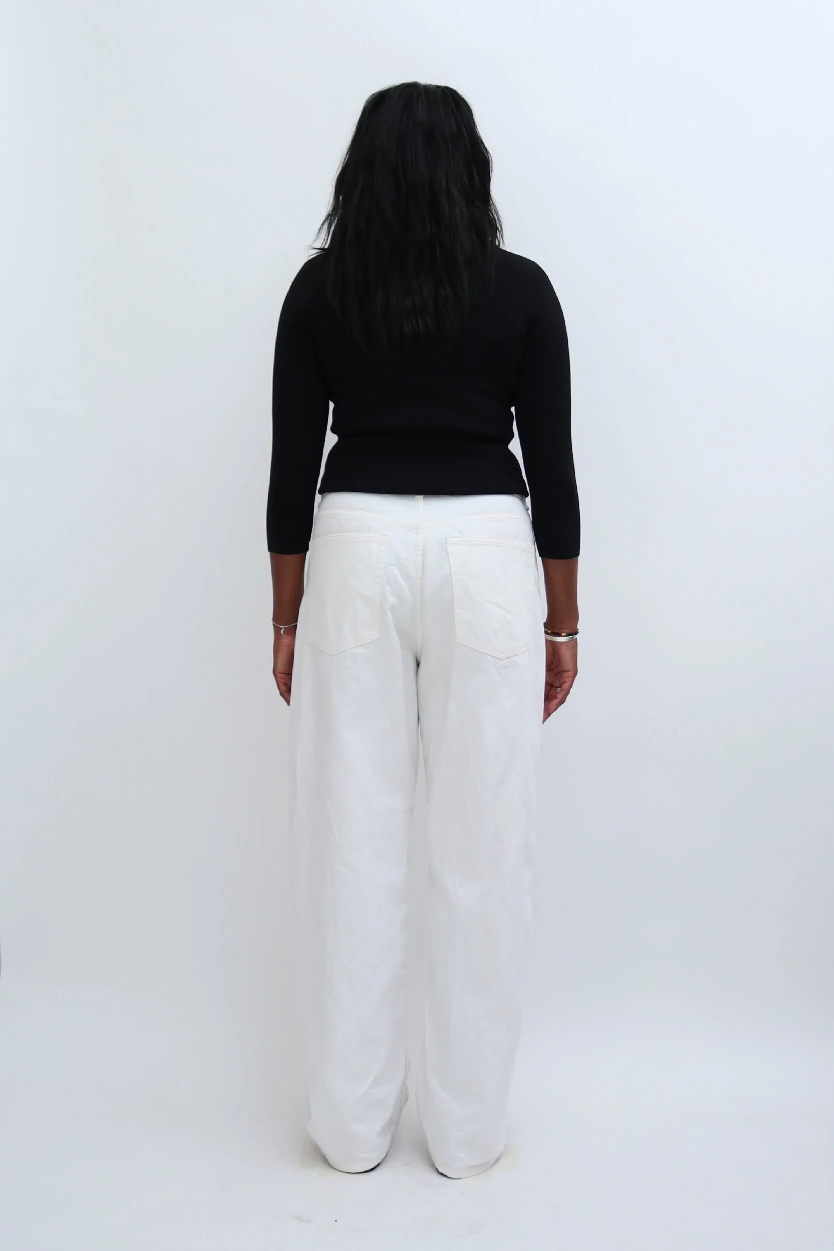 ASYMMETRIC NECK RIBBED LONG SLEEVE TOP