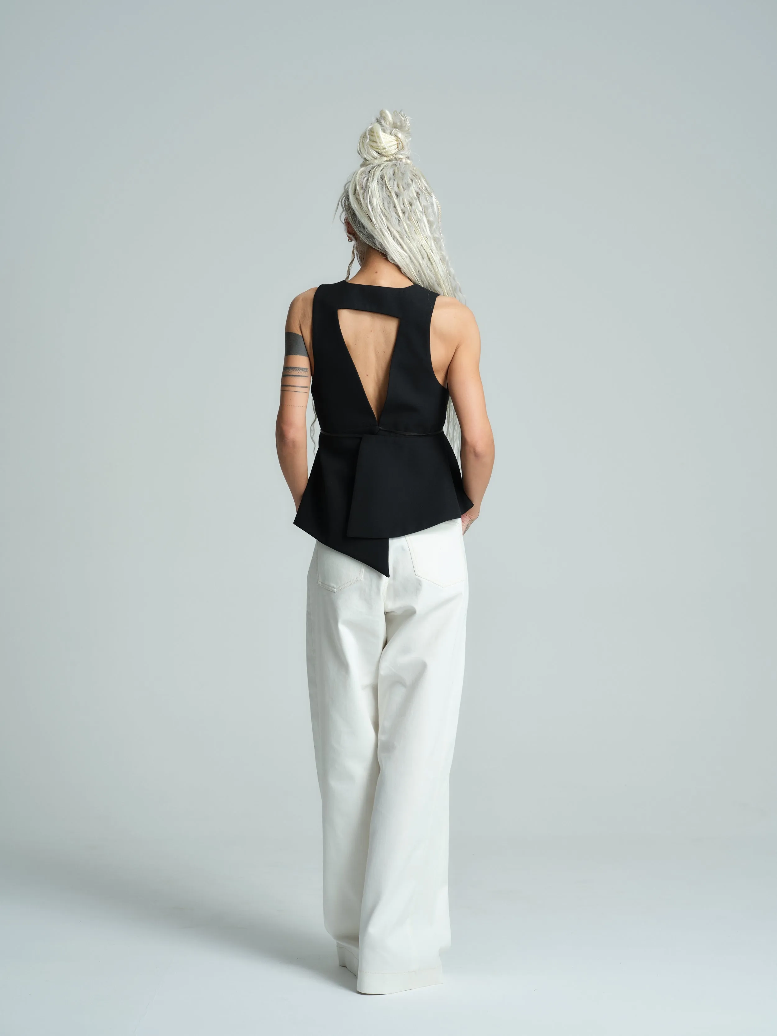 Asymmetric Peplum Halterneck Top