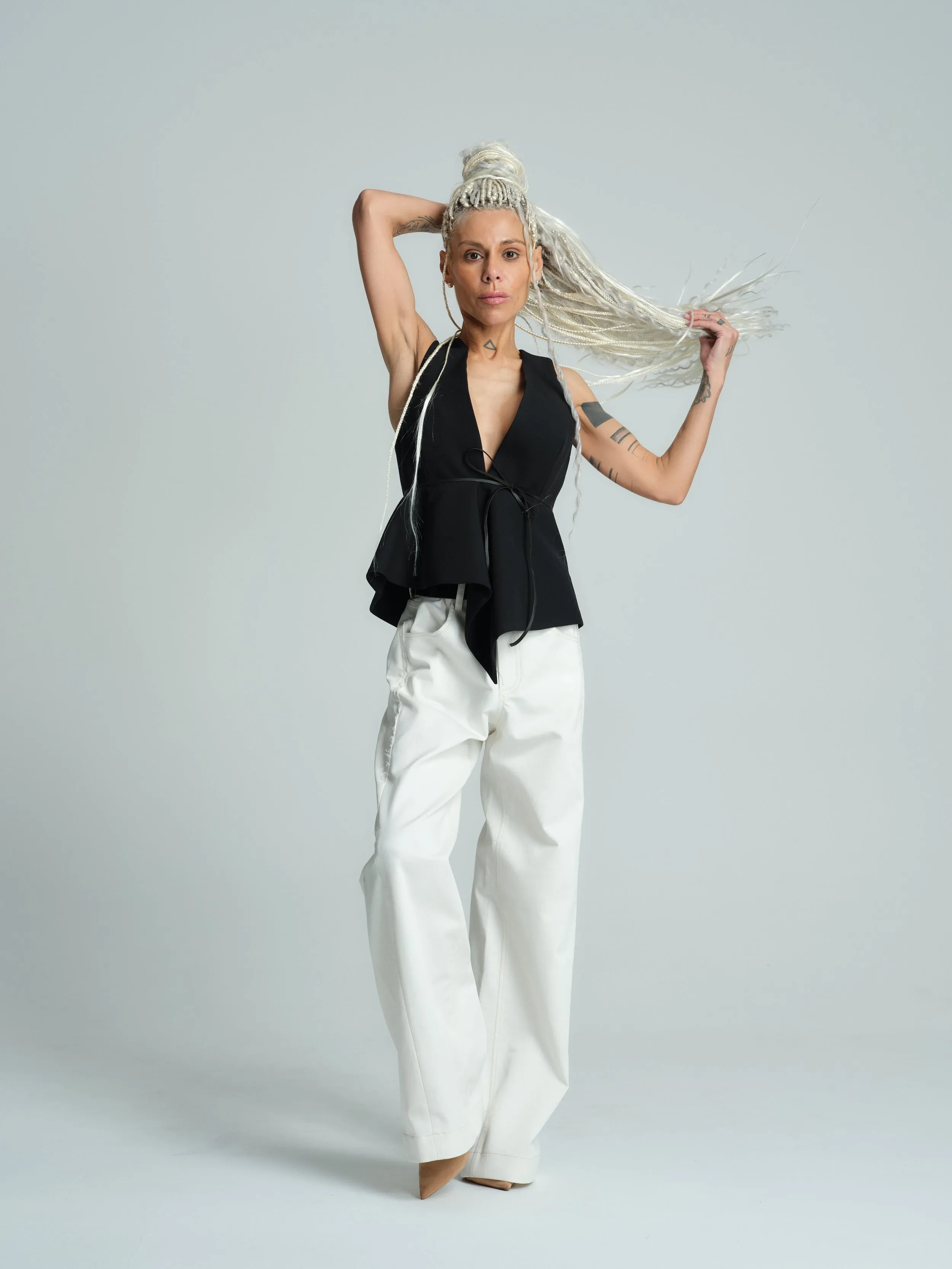 Asymmetric Peplum Halterneck Top
