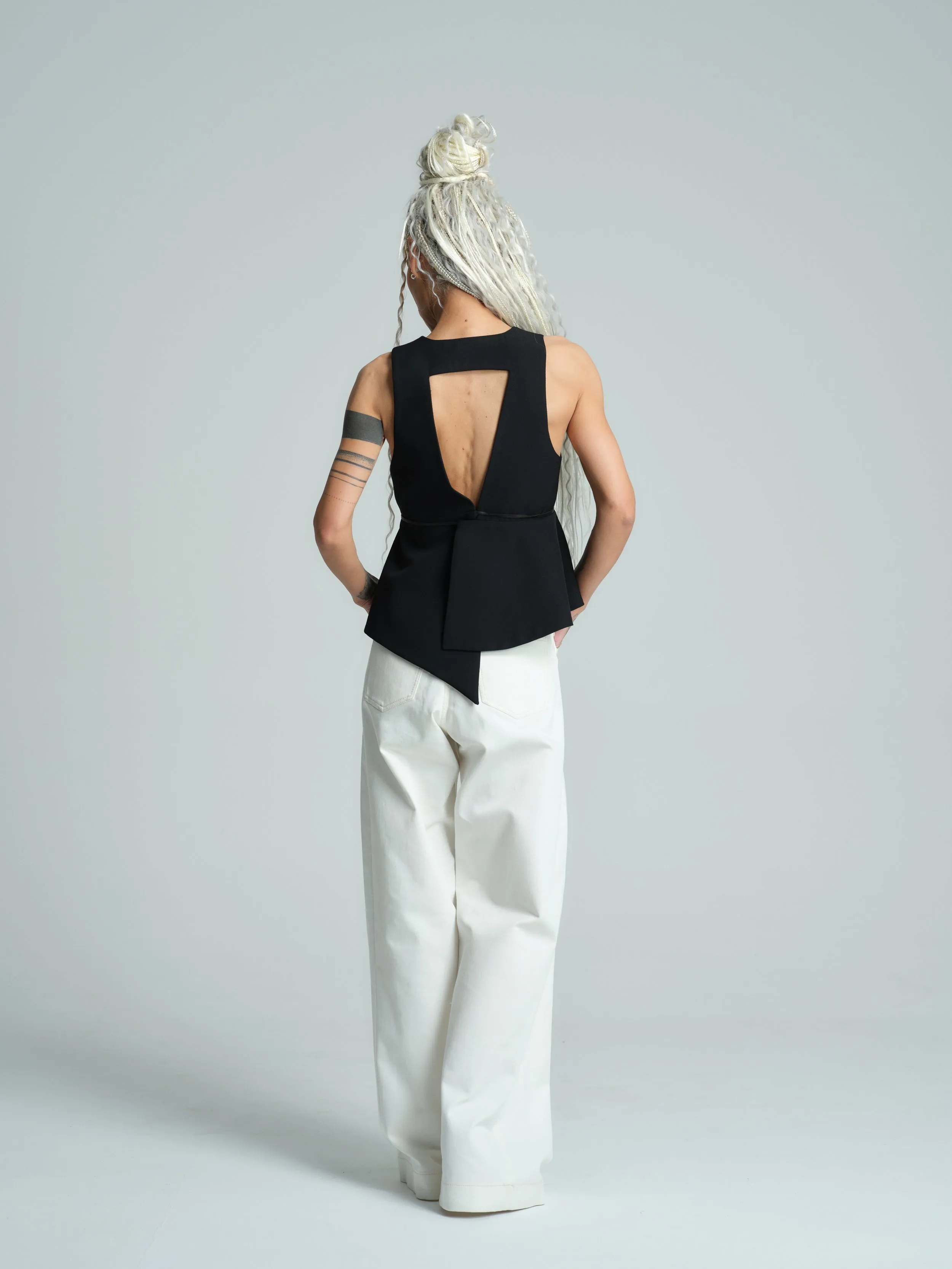 Asymmetric Peplum Halterneck Top