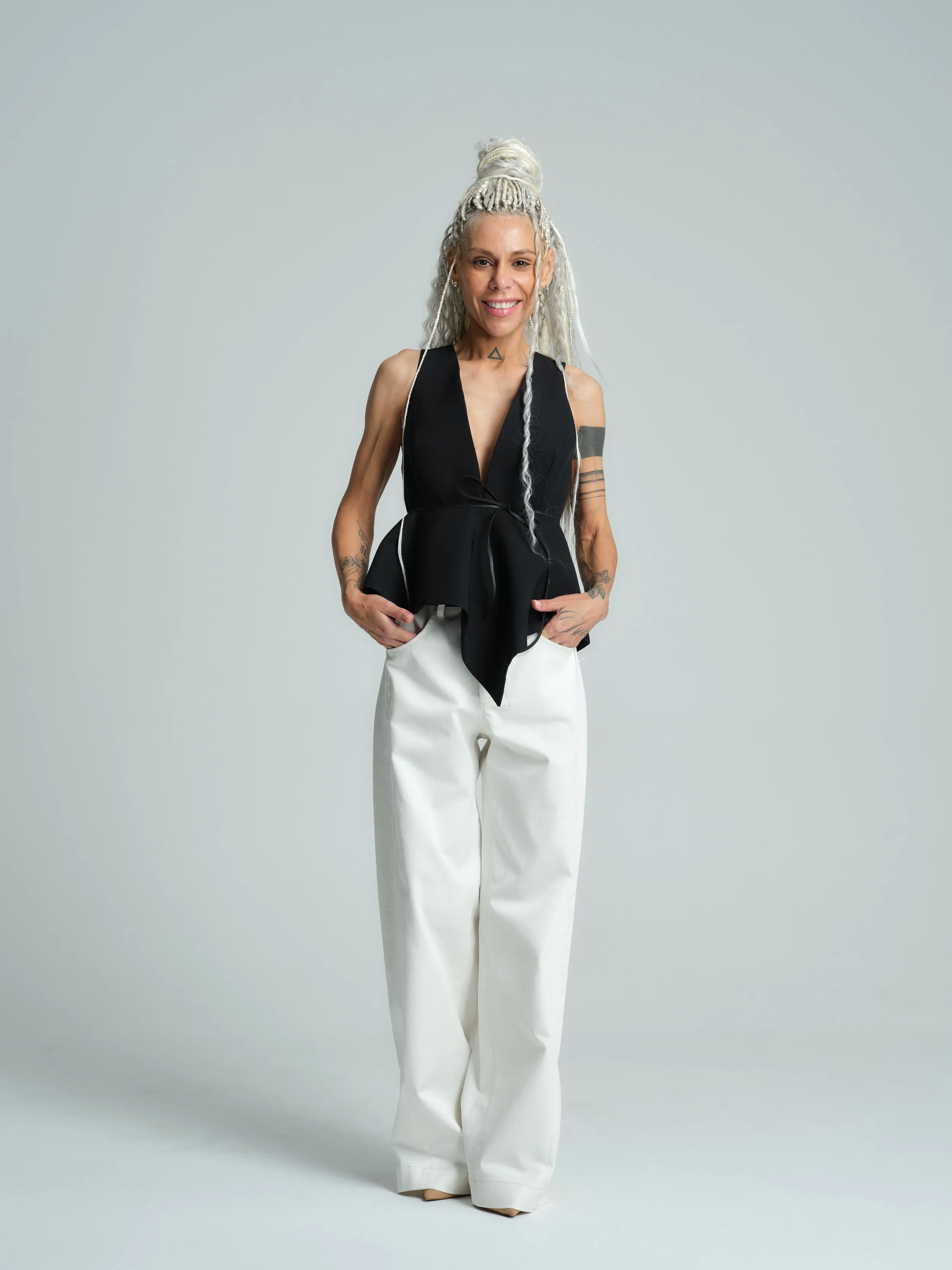 Asymmetric Peplum Halterneck Top