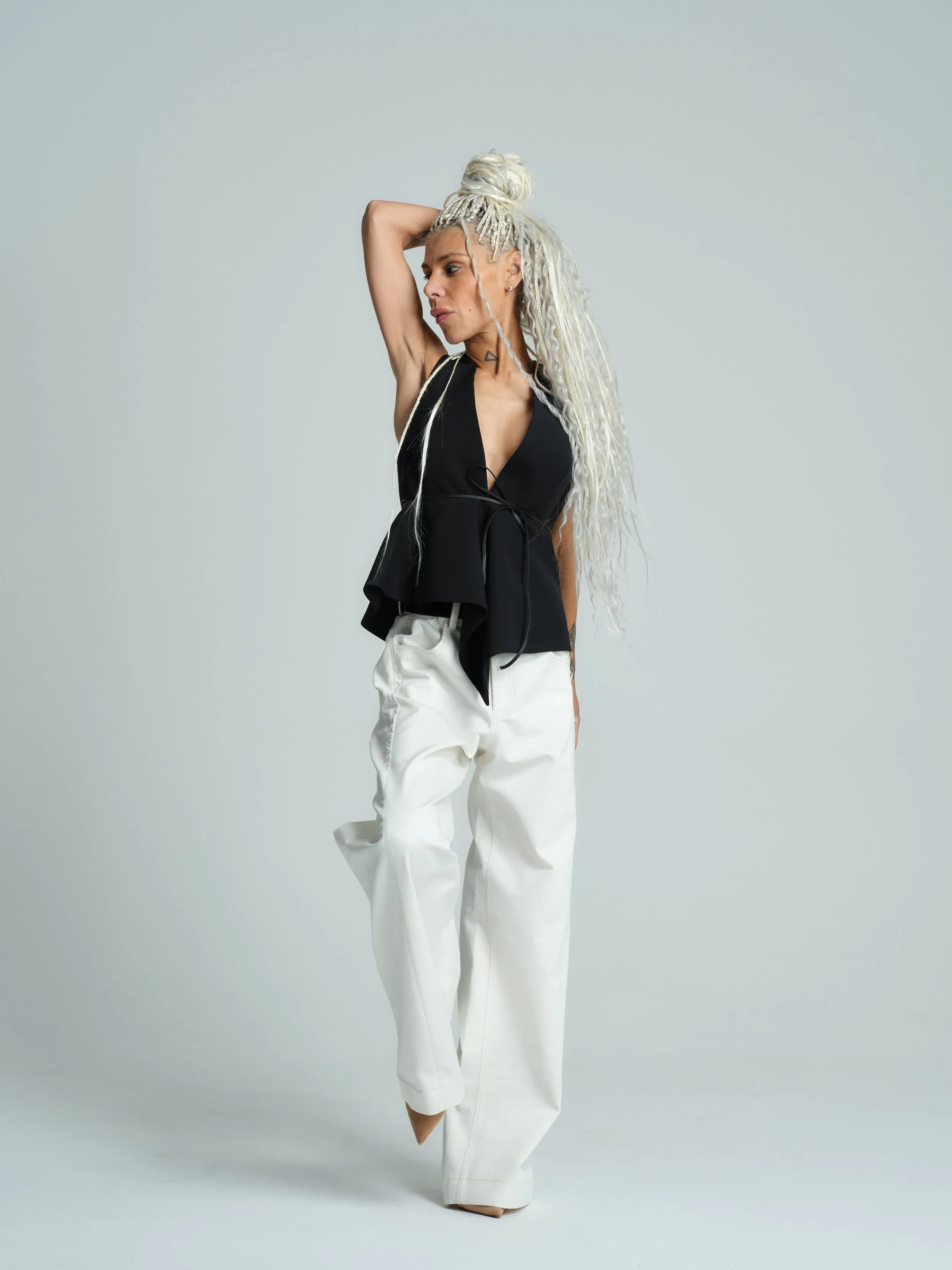 Asymmetric Peplum Halterneck Top