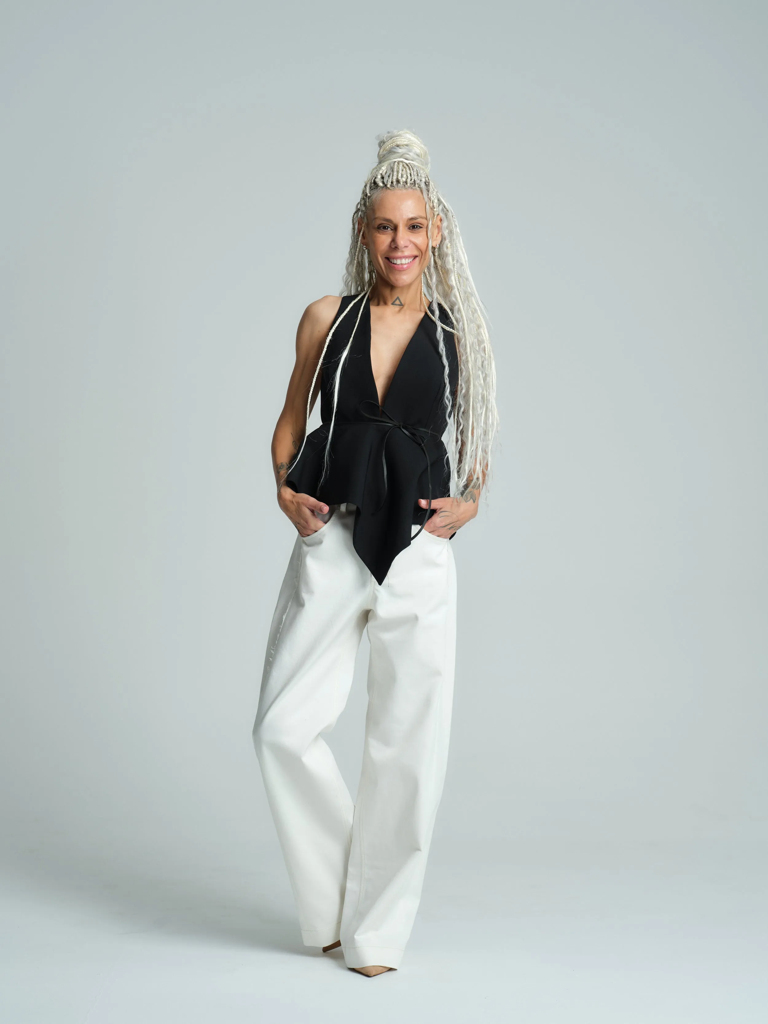 Asymmetric Peplum Halterneck Top