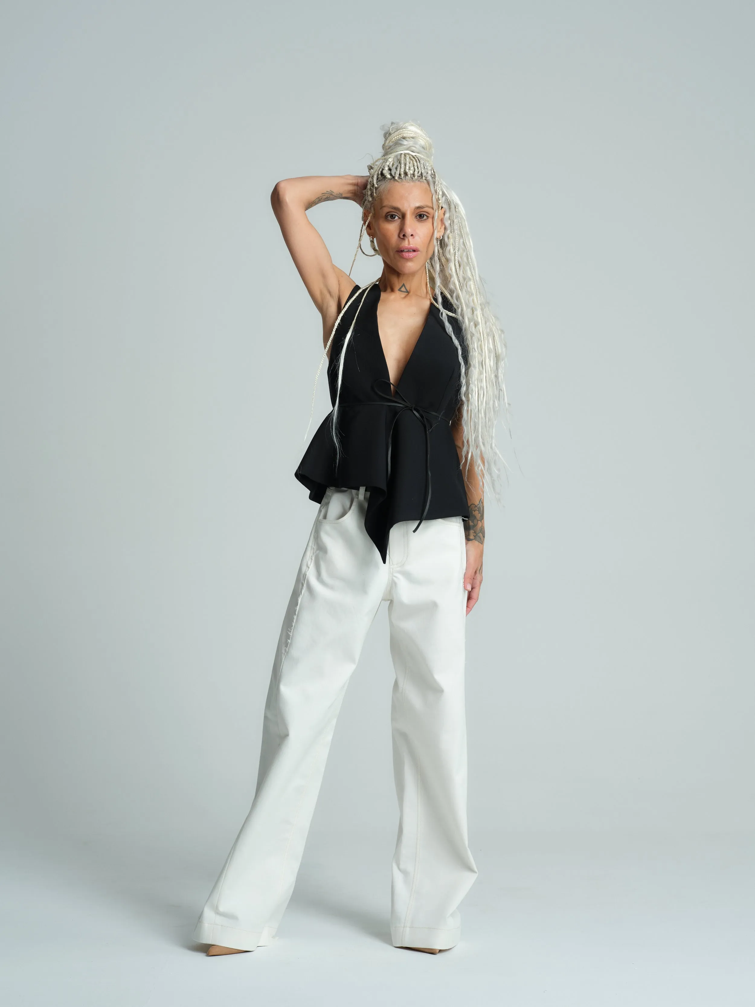 Asymmetric Peplum Halterneck Top