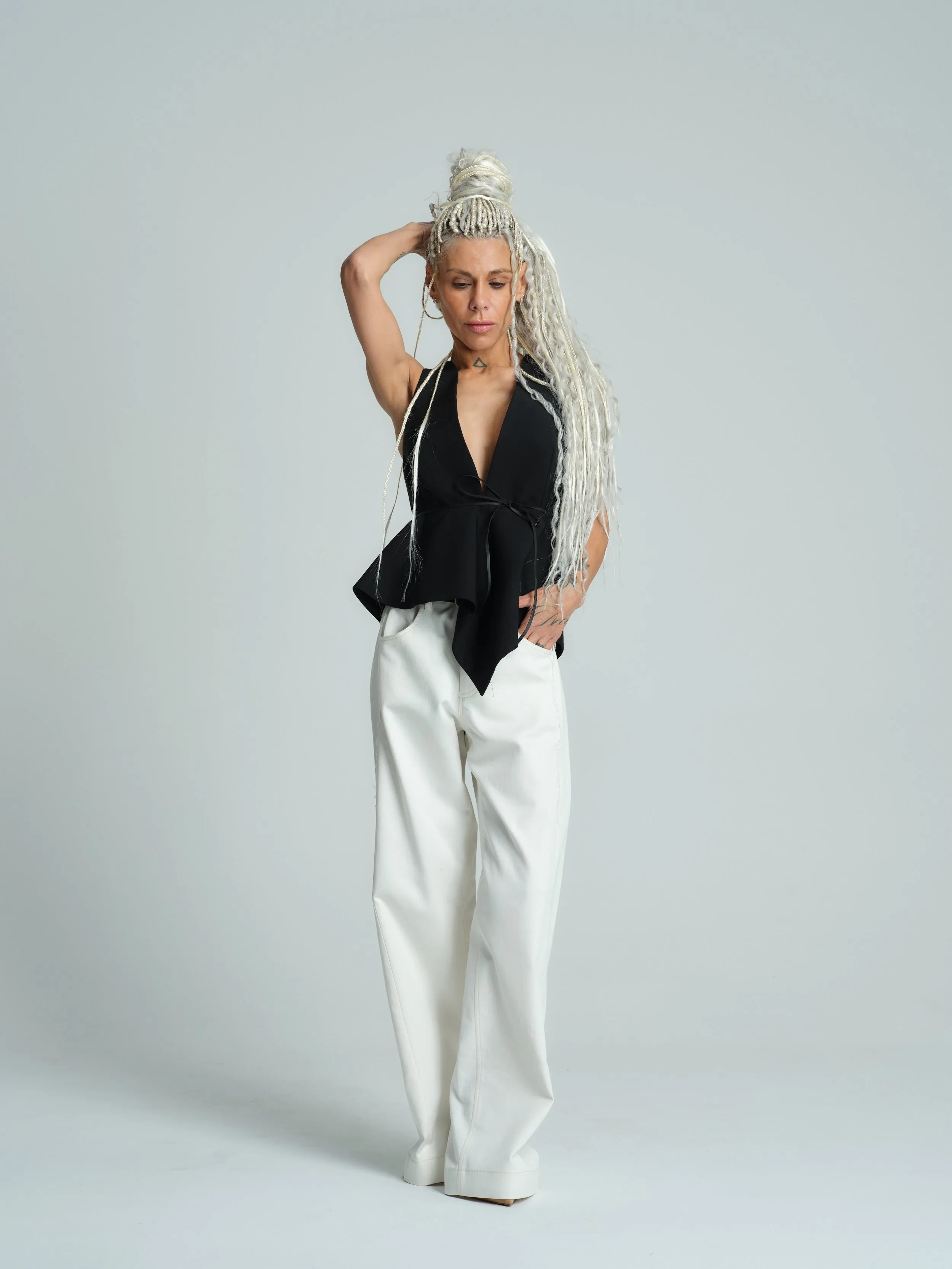 Asymmetric Peplum Halterneck Top