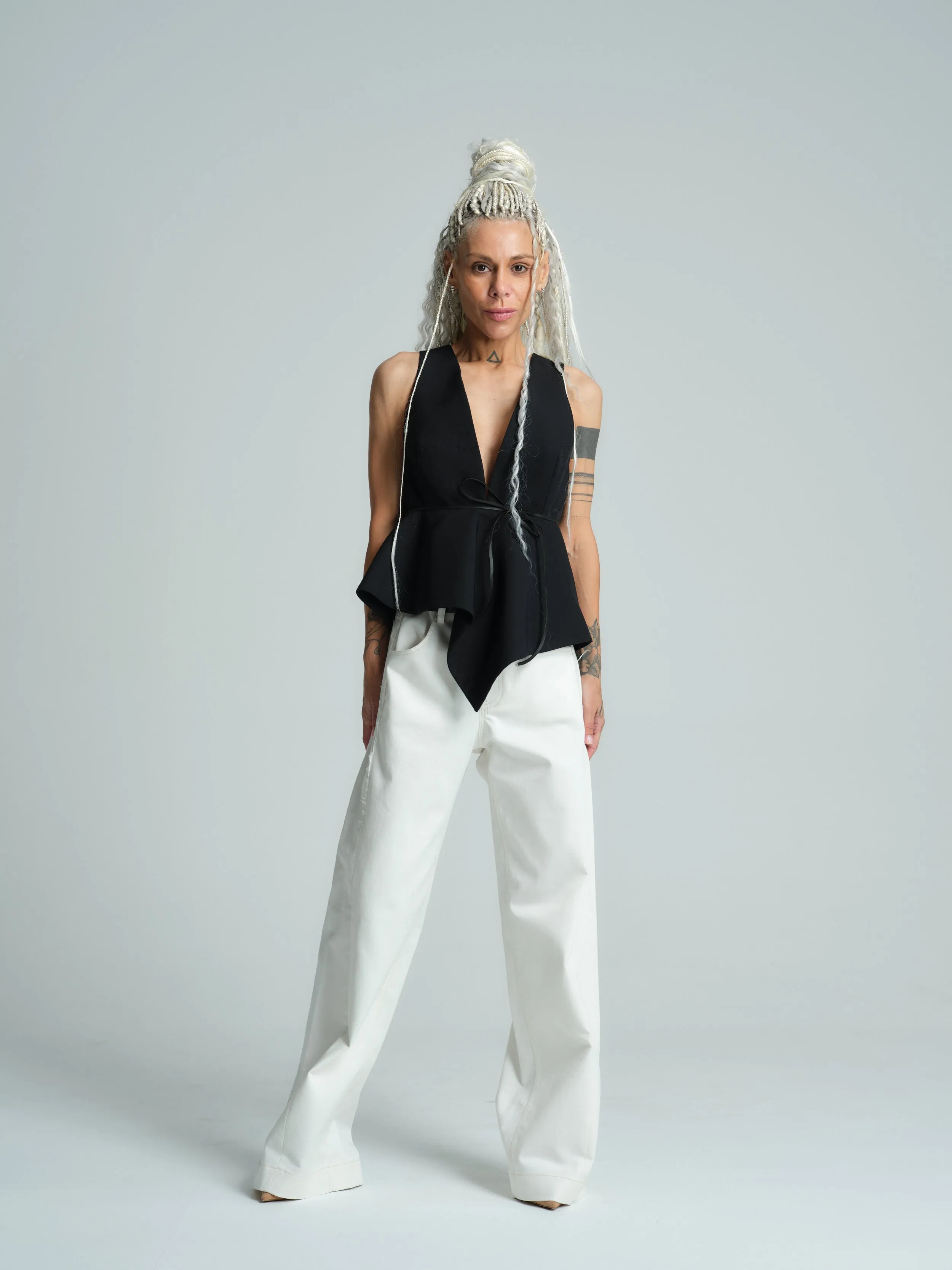 Asymmetric Peplum Halterneck Top