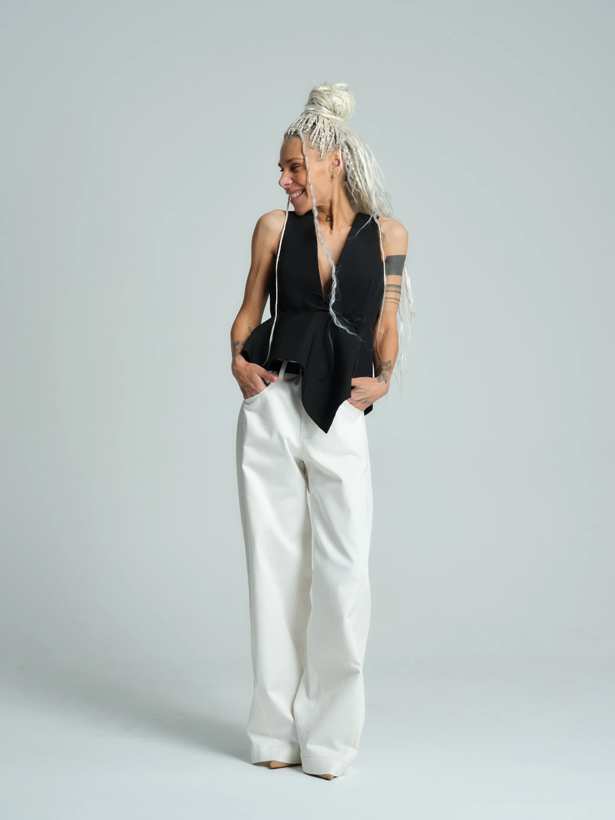 Asymmetric Peplum Halterneck Top