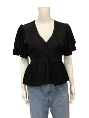 Ba&sh Ruffled Cropped Cardigan V Neck Size: L