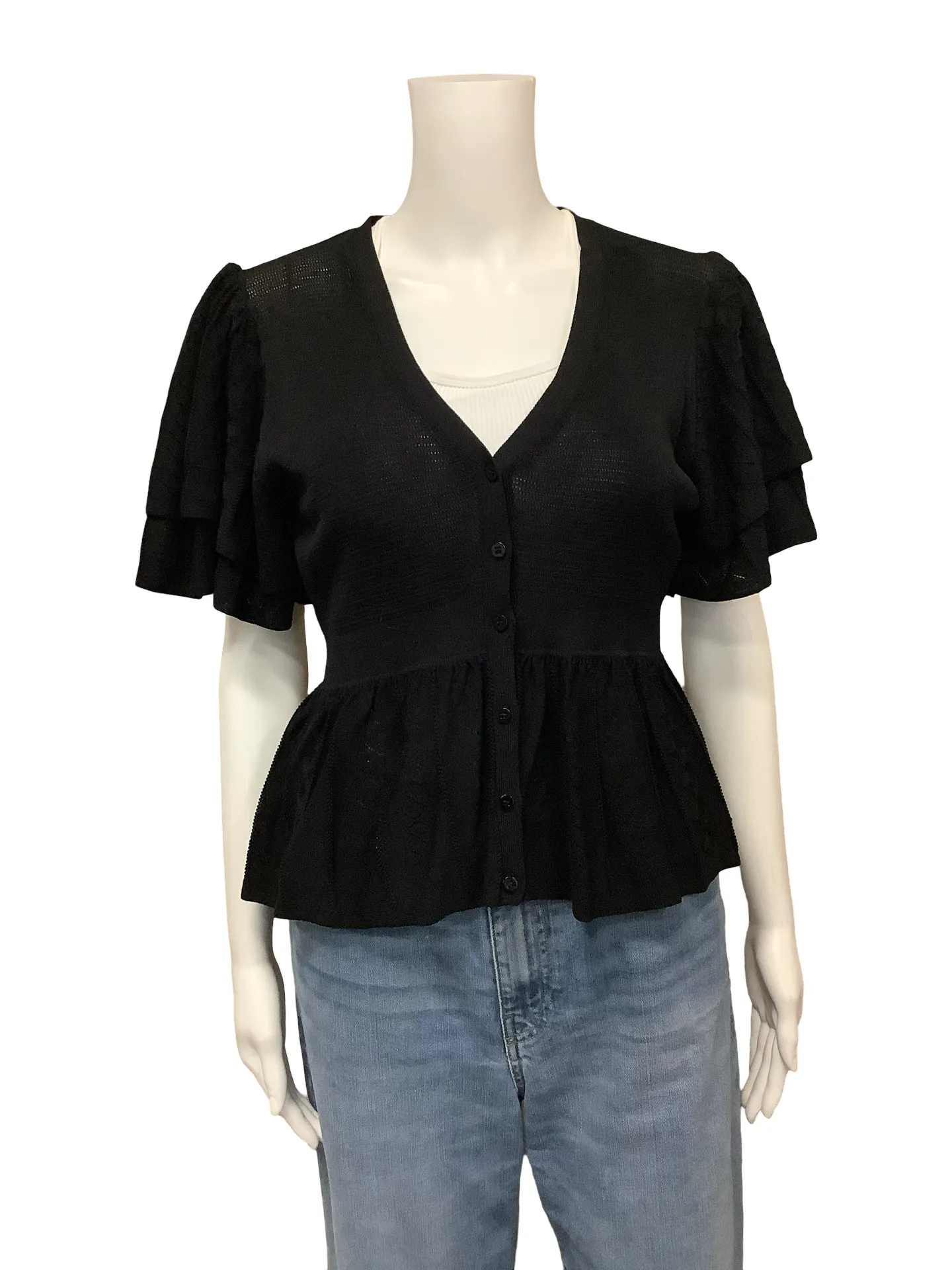 Ba&sh Ruffled Cropped Cardigan V Neck Size: L