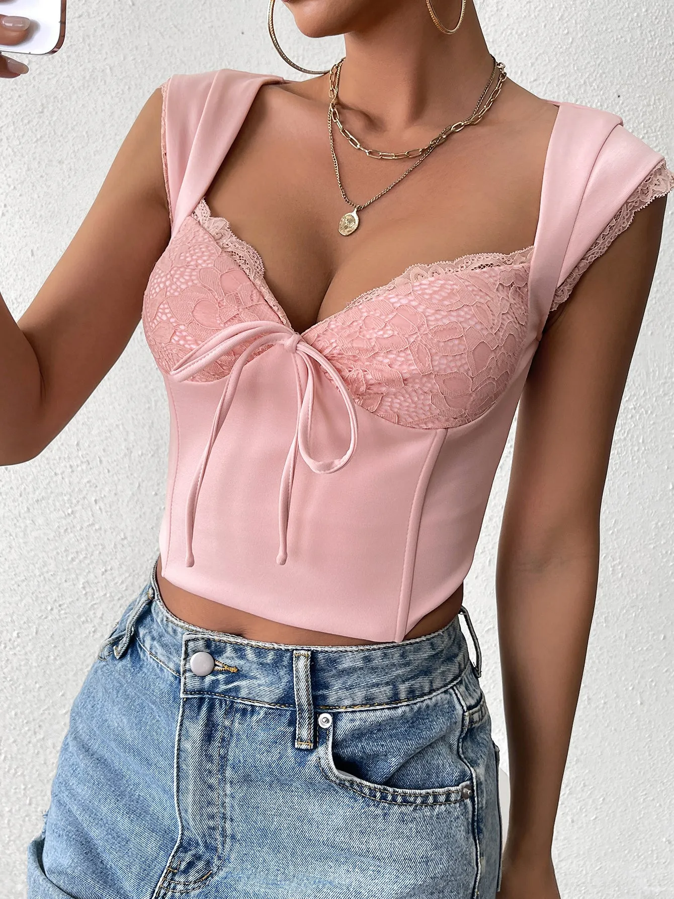 Backless Lace Spliced Boning Corset Crop Top