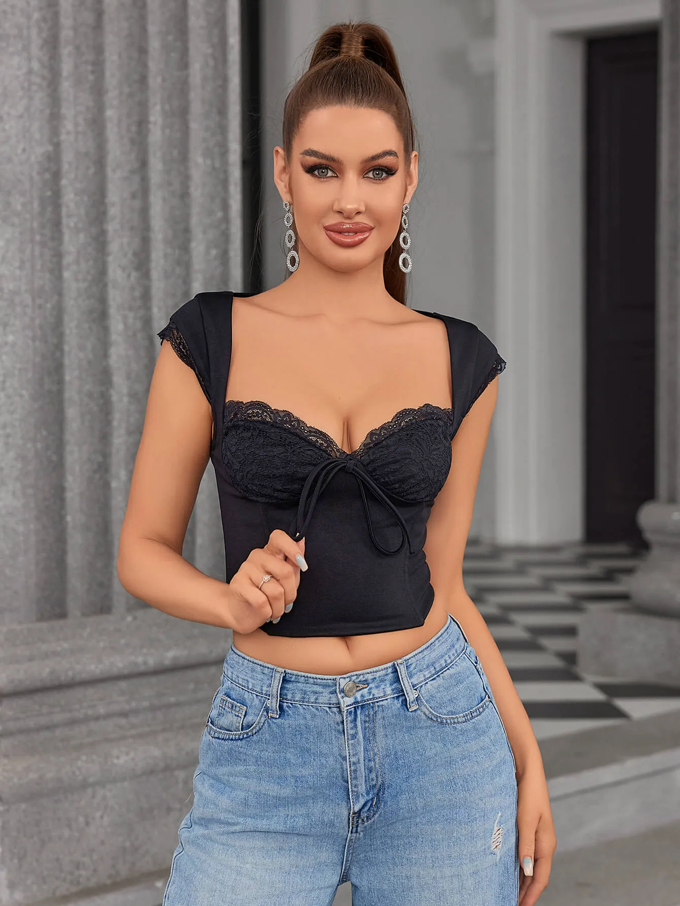 Backless Lace Spliced Boning Corset Crop Top