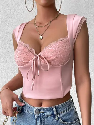 Backless Lace Spliced Boning Corset Crop Top