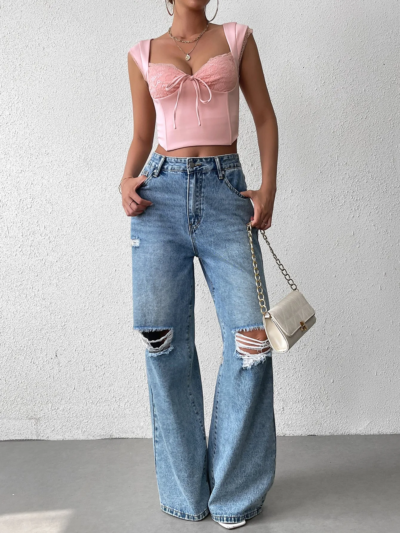 Backless Lace Spliced Boning Corset Crop Top