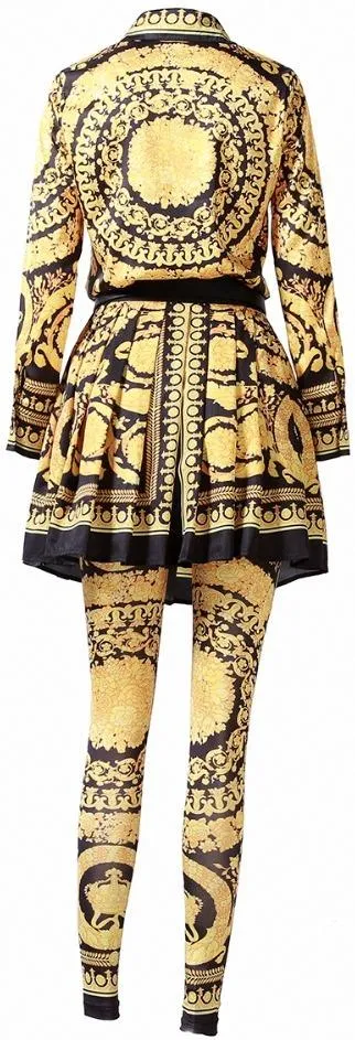 Baroque Printed Shirt, Skirt and Legging Set