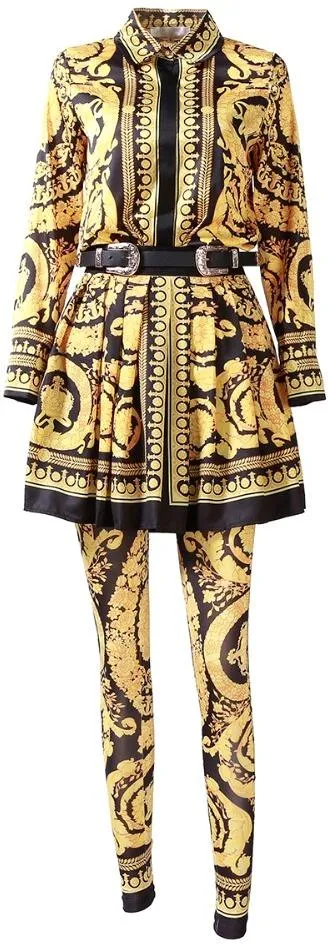 Baroque Printed Shirt, Skirt and Legging Set