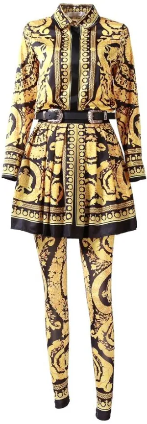 Baroque Printed Shirt, Skirt and Legging Set