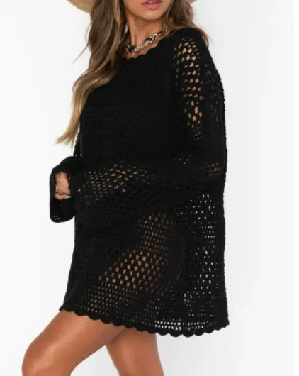 Beach Cover-Up Cutout Knitted Plus Size Dress