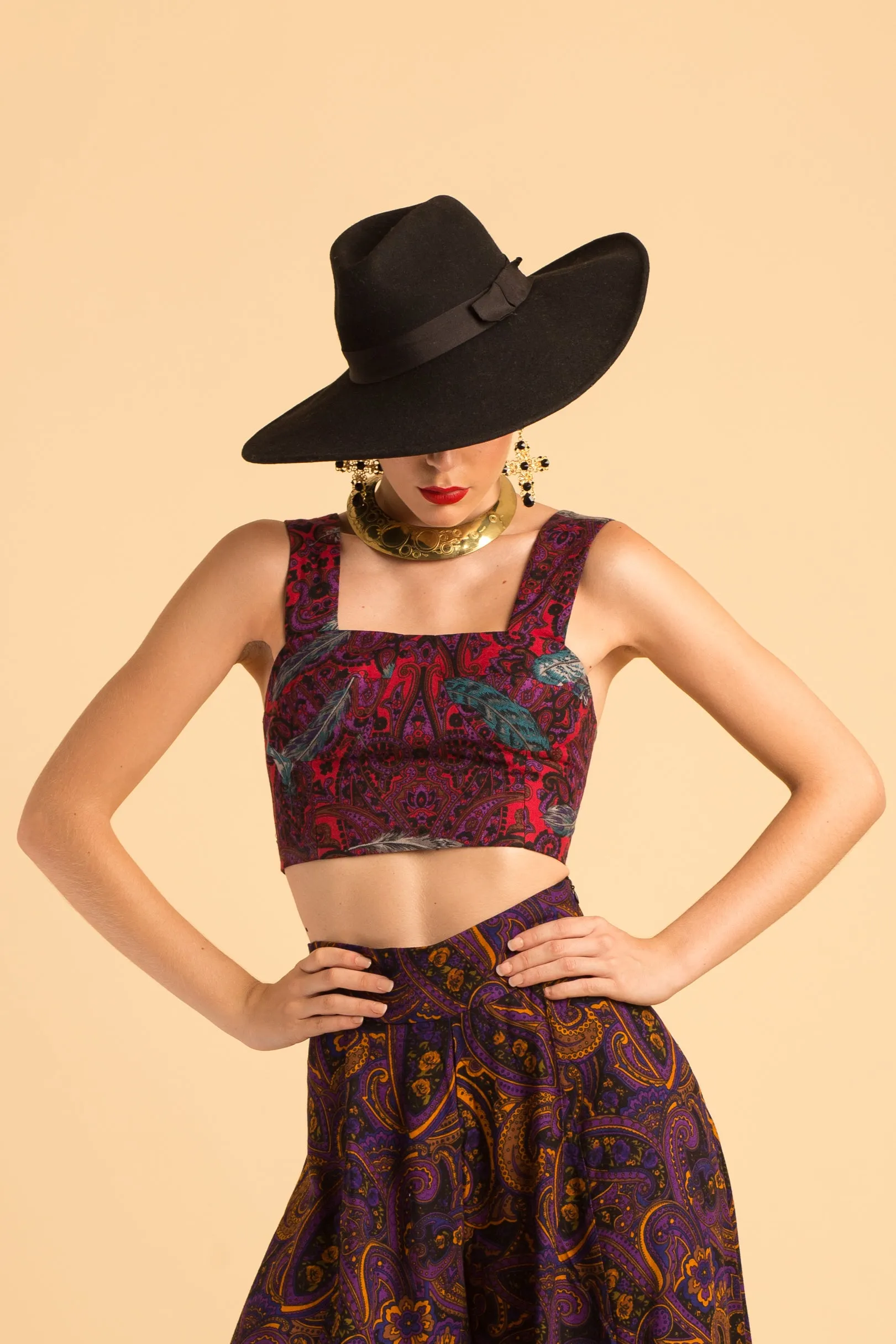 Belloago Women's Kelly Printed Crop Top, Purple