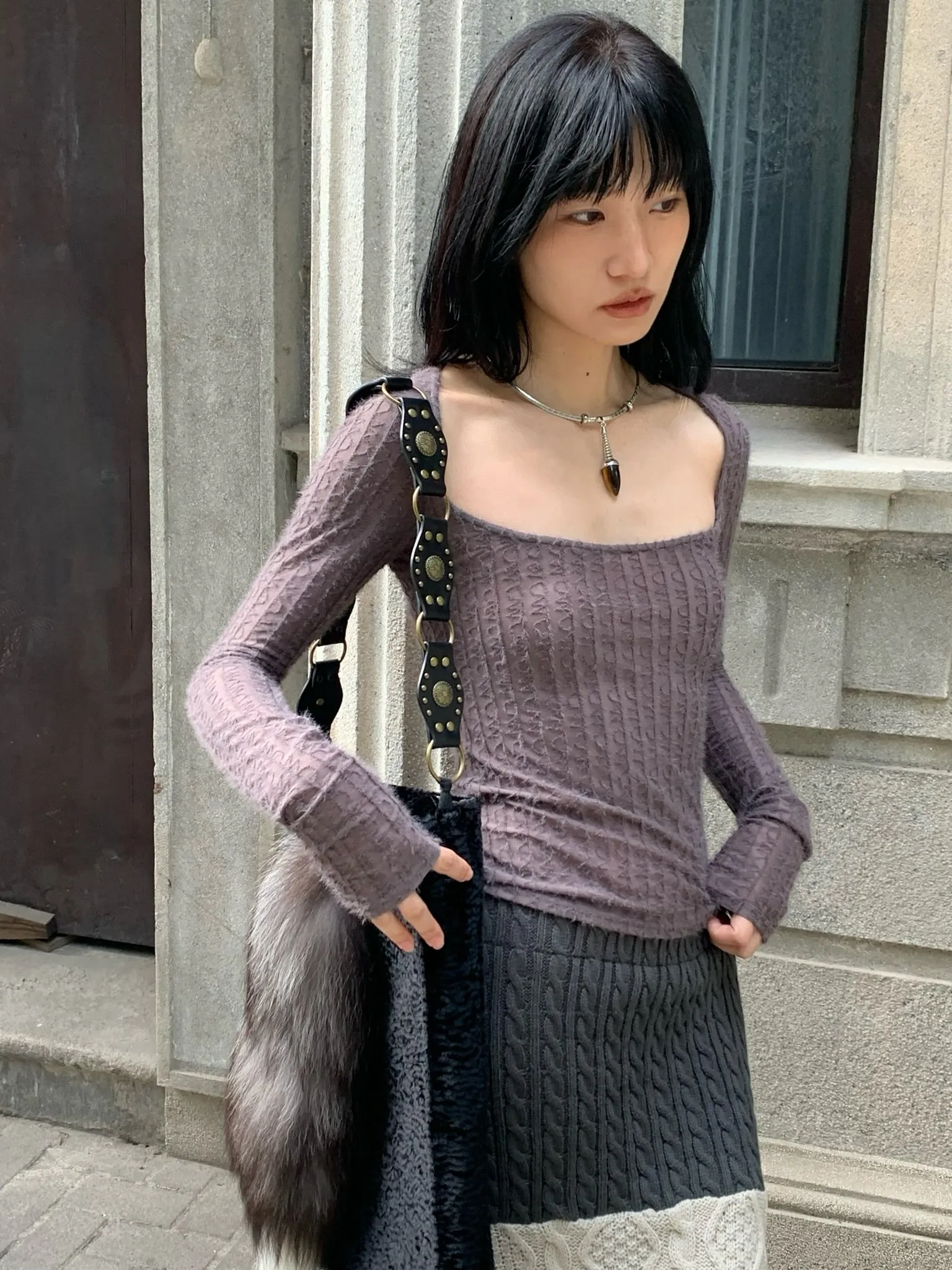 Big neckline  purple-grey top