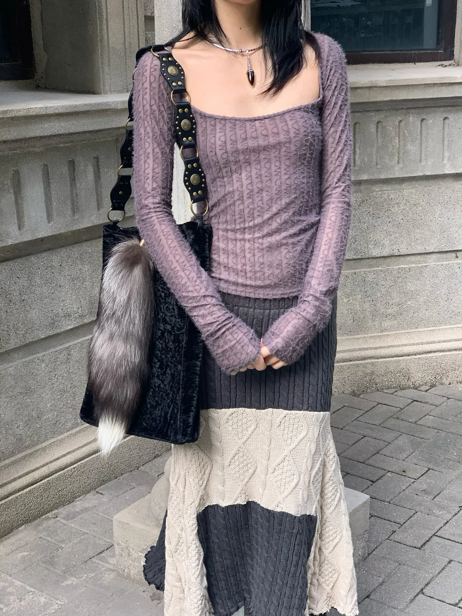 Big neckline  purple-grey top