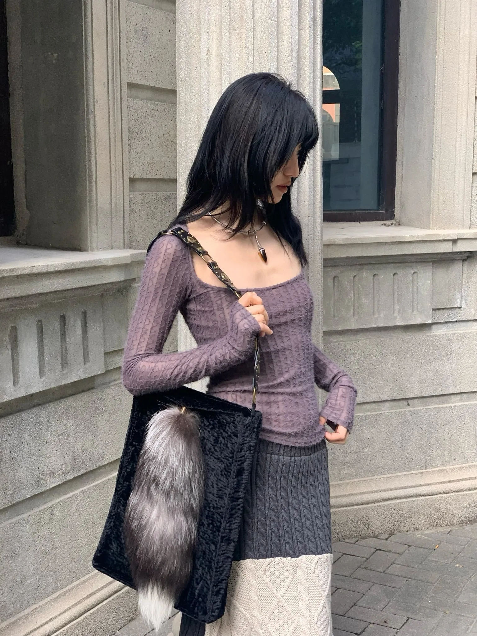 Big neckline  purple-grey top