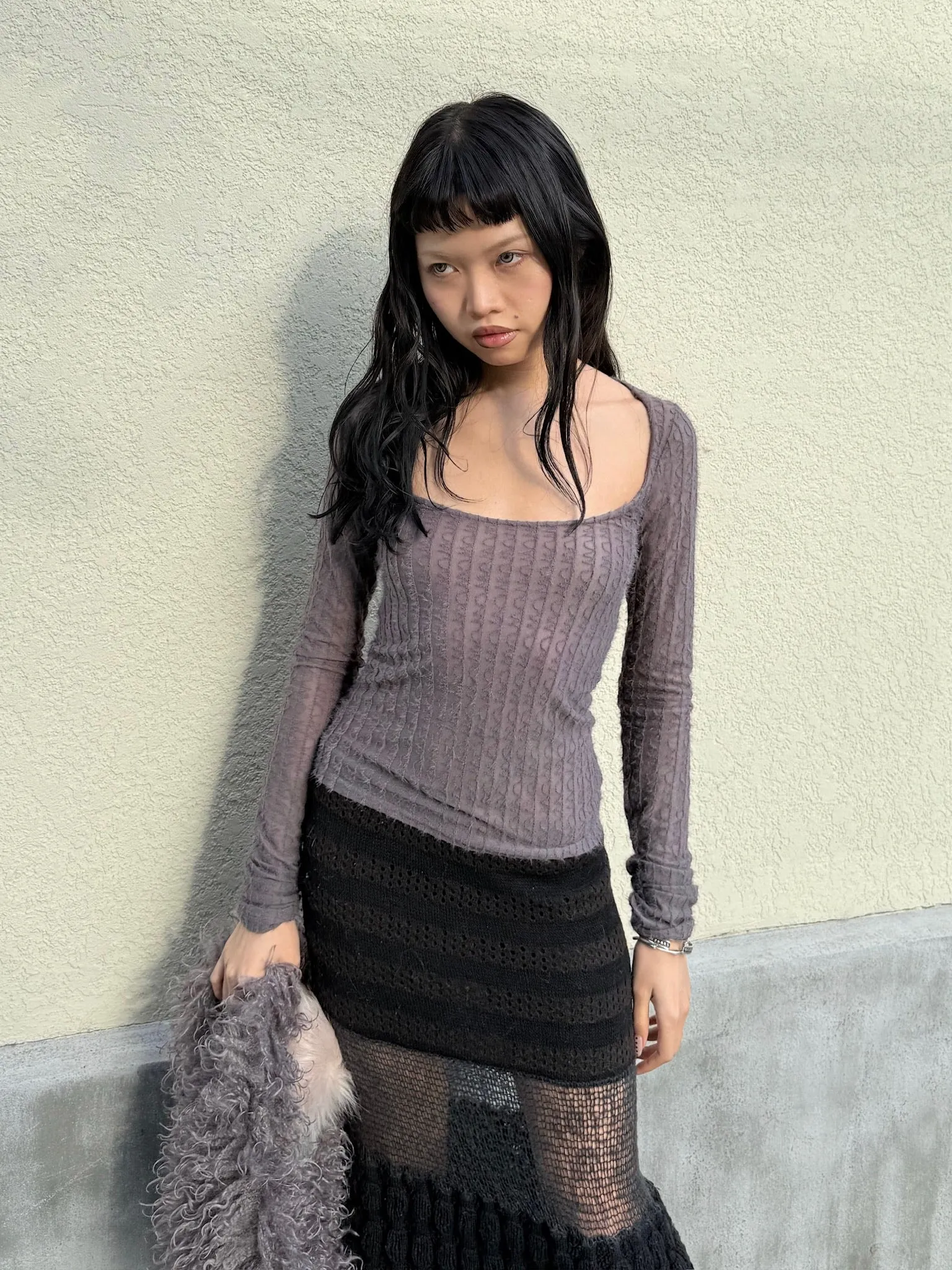 Big neckline  purple-grey top