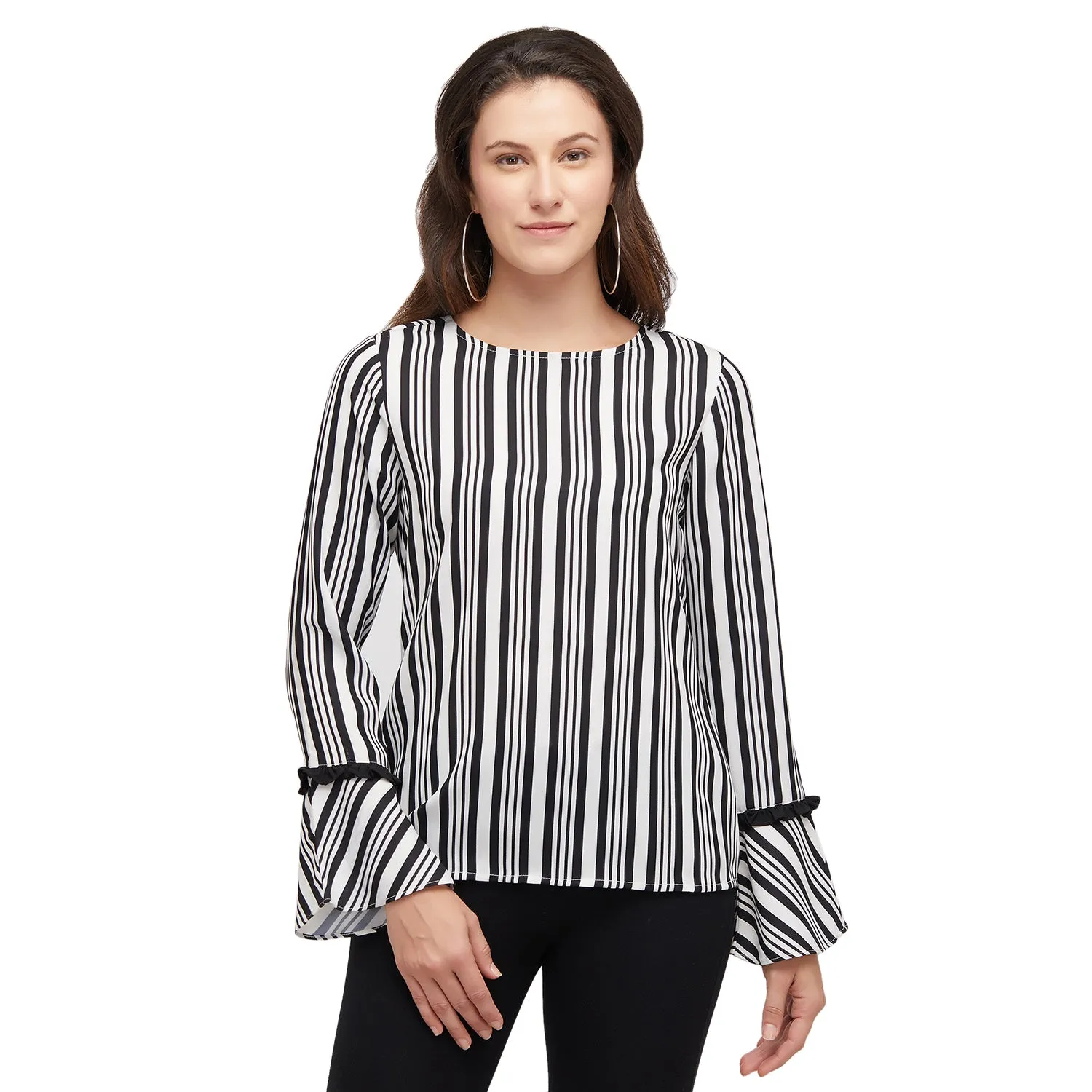 Birch Stripe Top With Flared Sleeves.