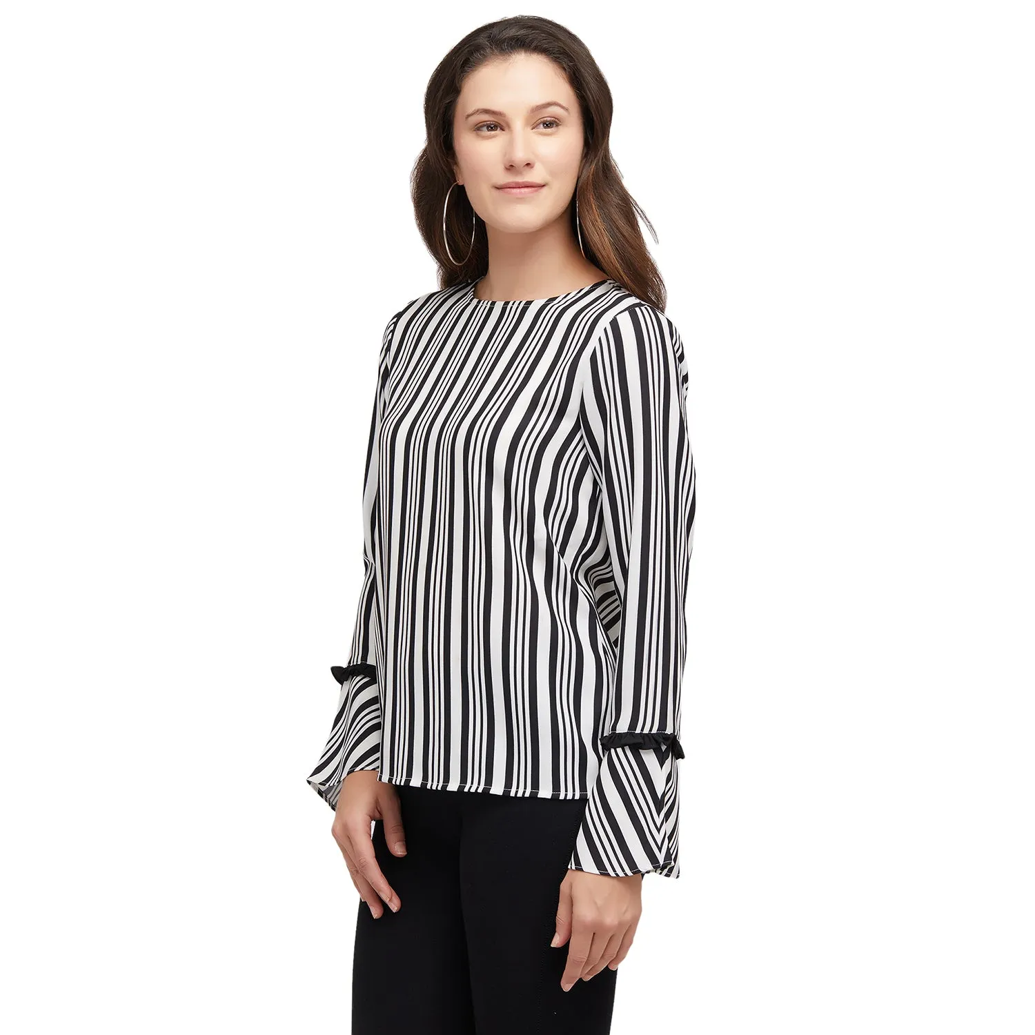 Birch Stripe Top With Flared Sleeves.