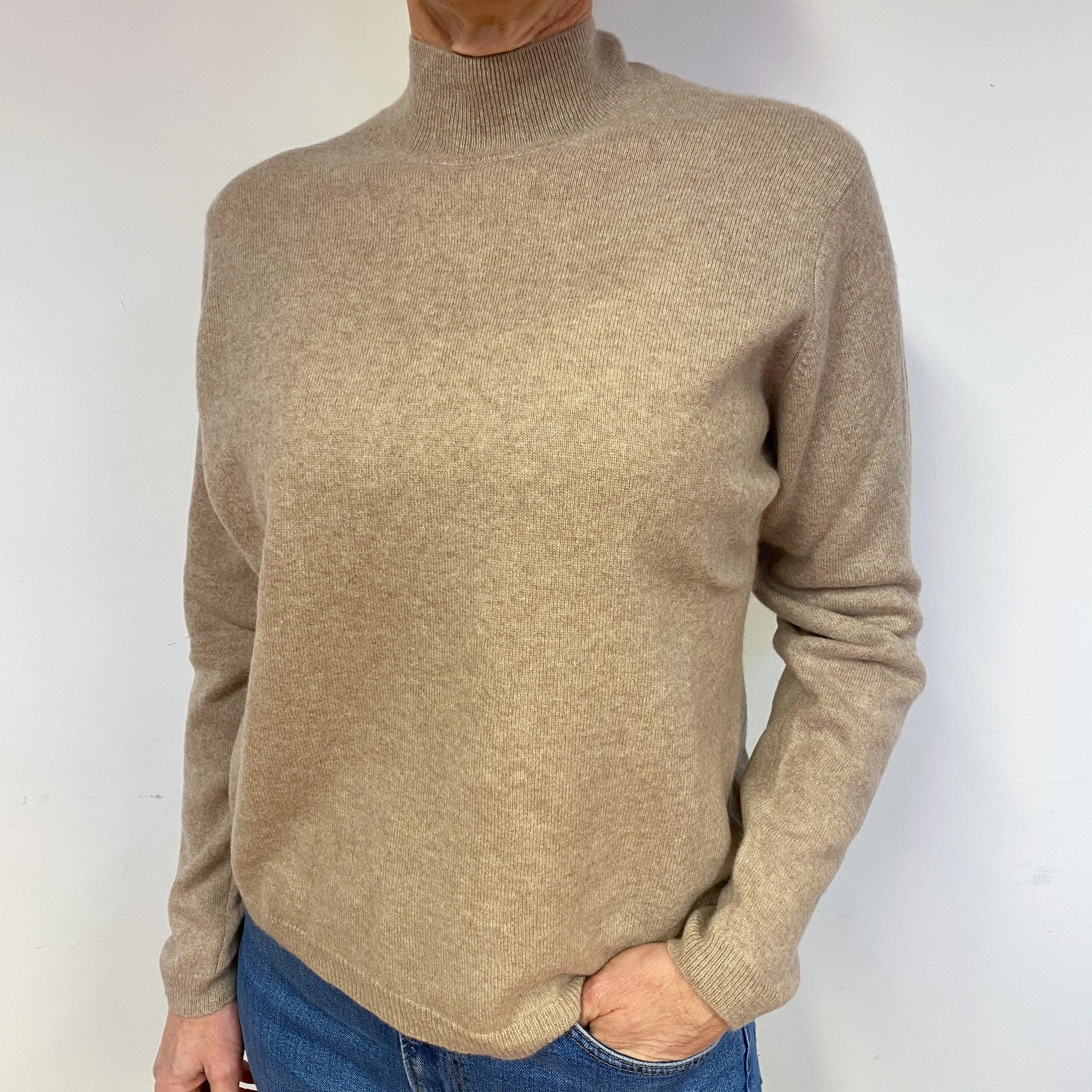 Biscuit Beige Cashmere Turtle Neck Jumper Medium