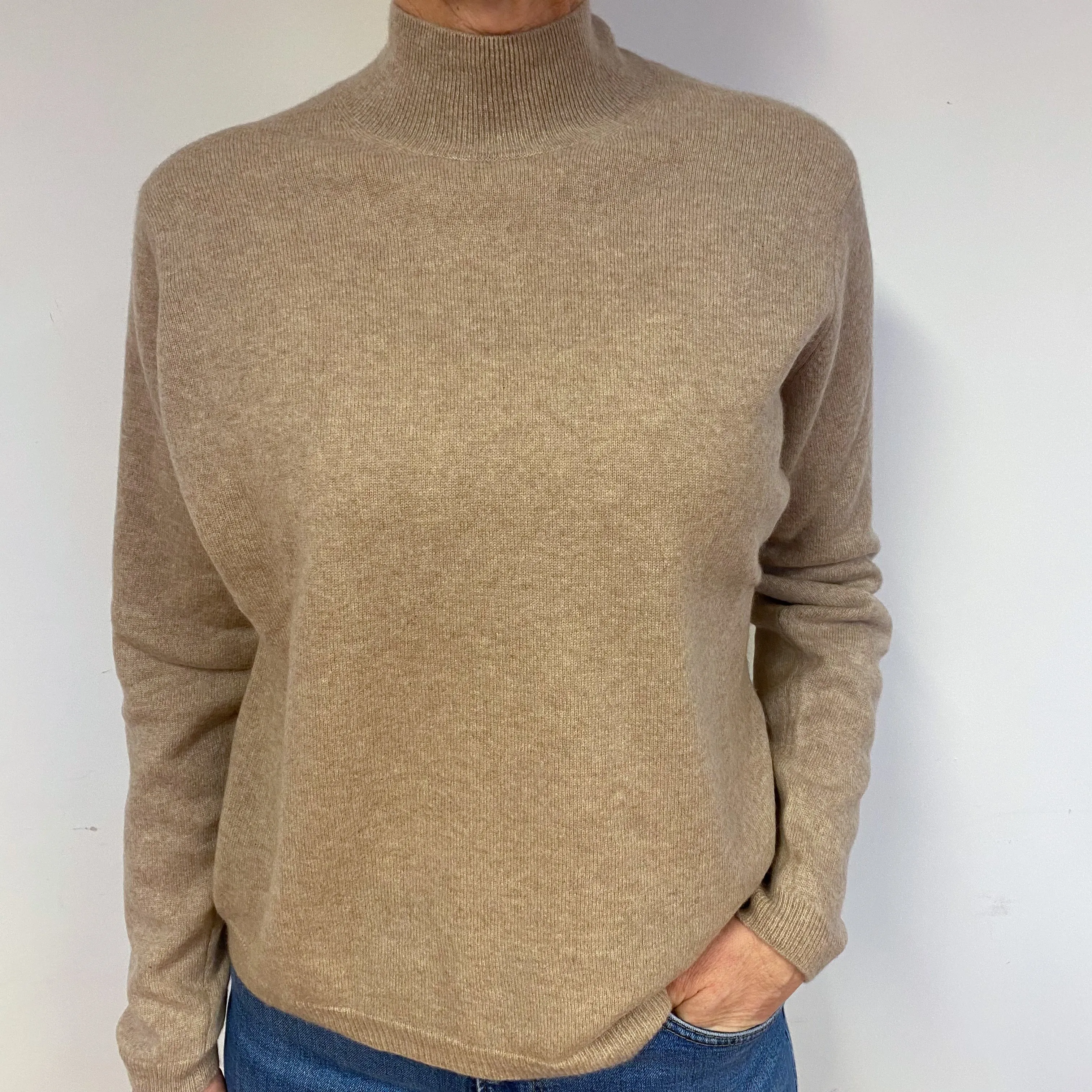 Biscuit Beige Cashmere Turtle Neck Jumper Medium