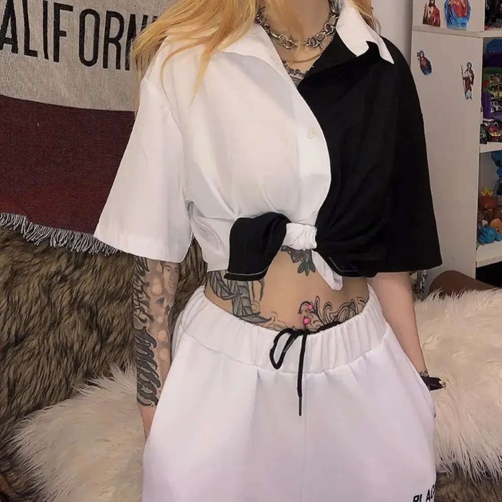 Black & White Women Crop Top