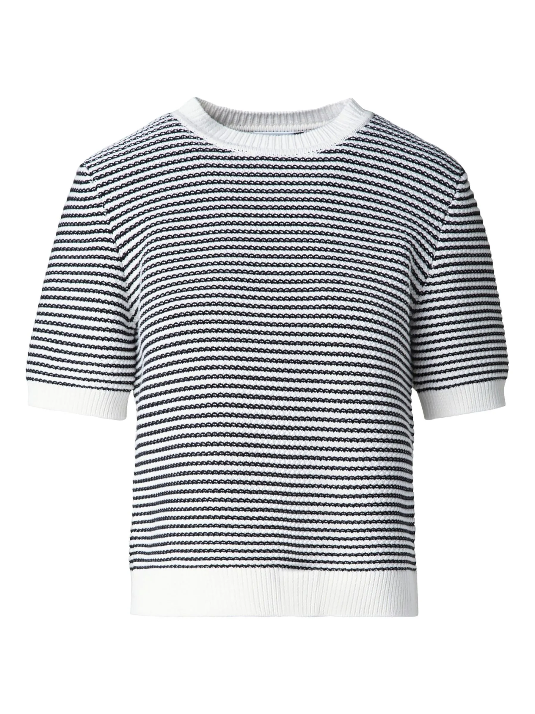 Black and Cream Cotton Short Sleeve Striped Jumper