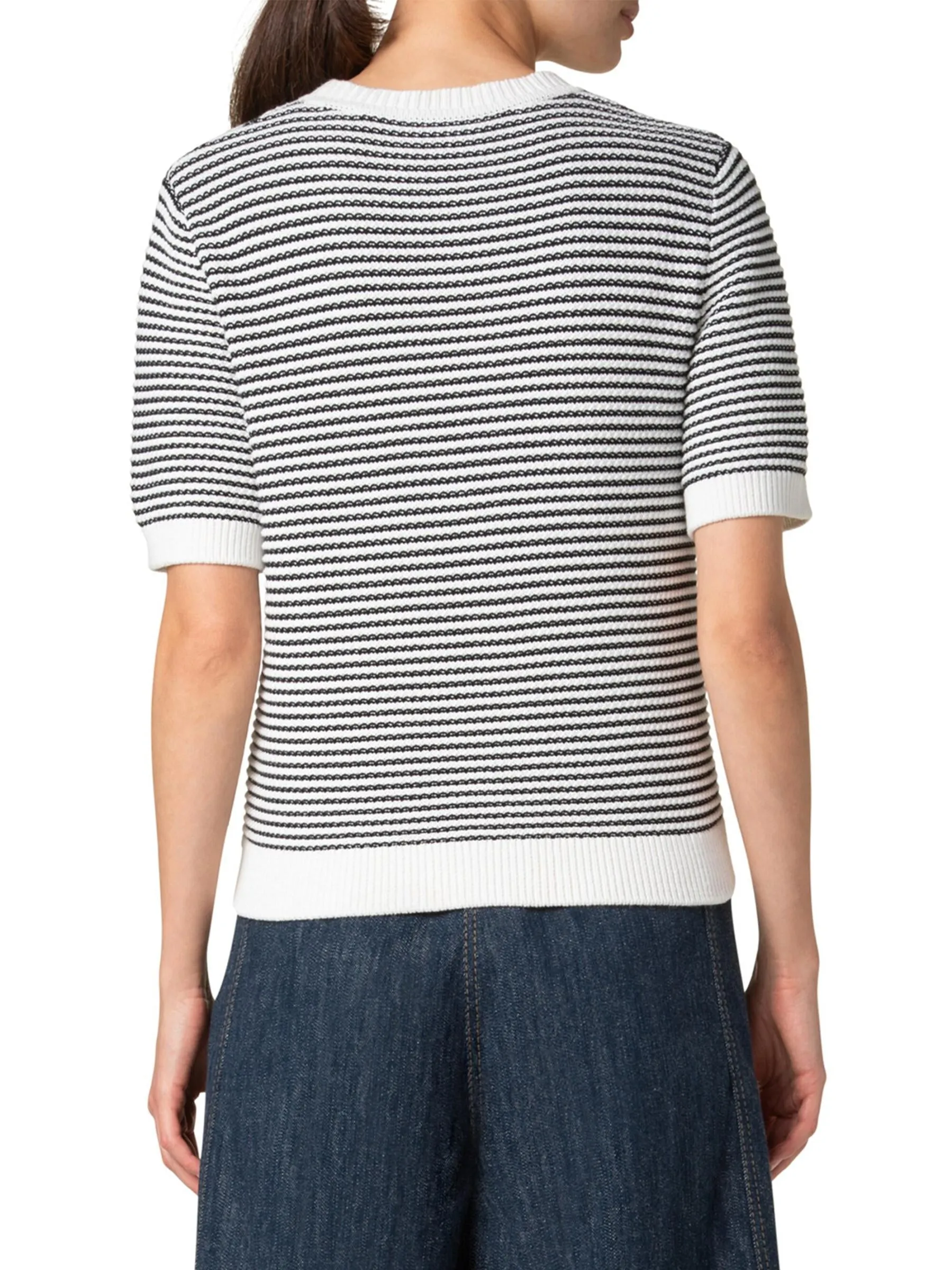 Black and Cream Cotton Short Sleeve Striped Jumper