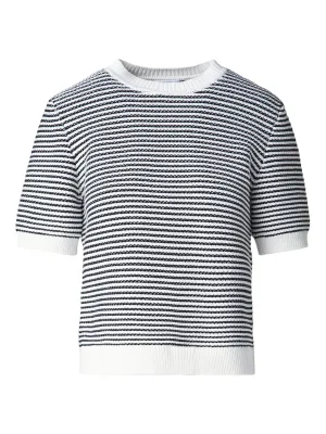 Black and Cream Cotton Short Sleeve Striped Jumper