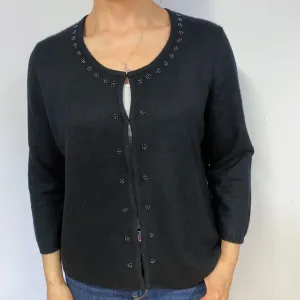 Black Beaded Crew Neck Cardigan Large