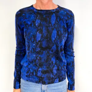 Black Blue Tie Dye Cashmere Crew Neck Jumper Medium