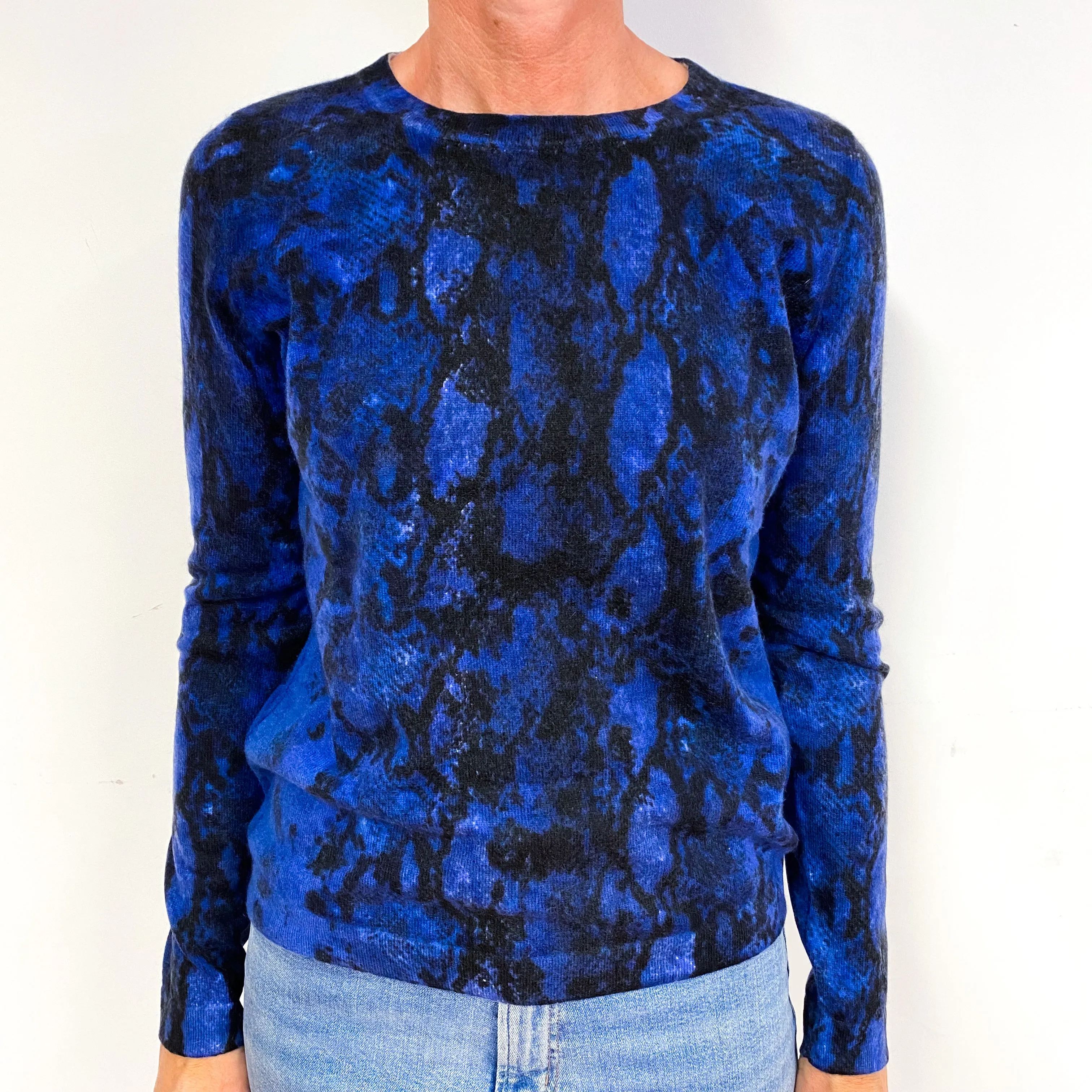 Black Blue Tie Dye Cashmere Crew Neck Jumper Medium