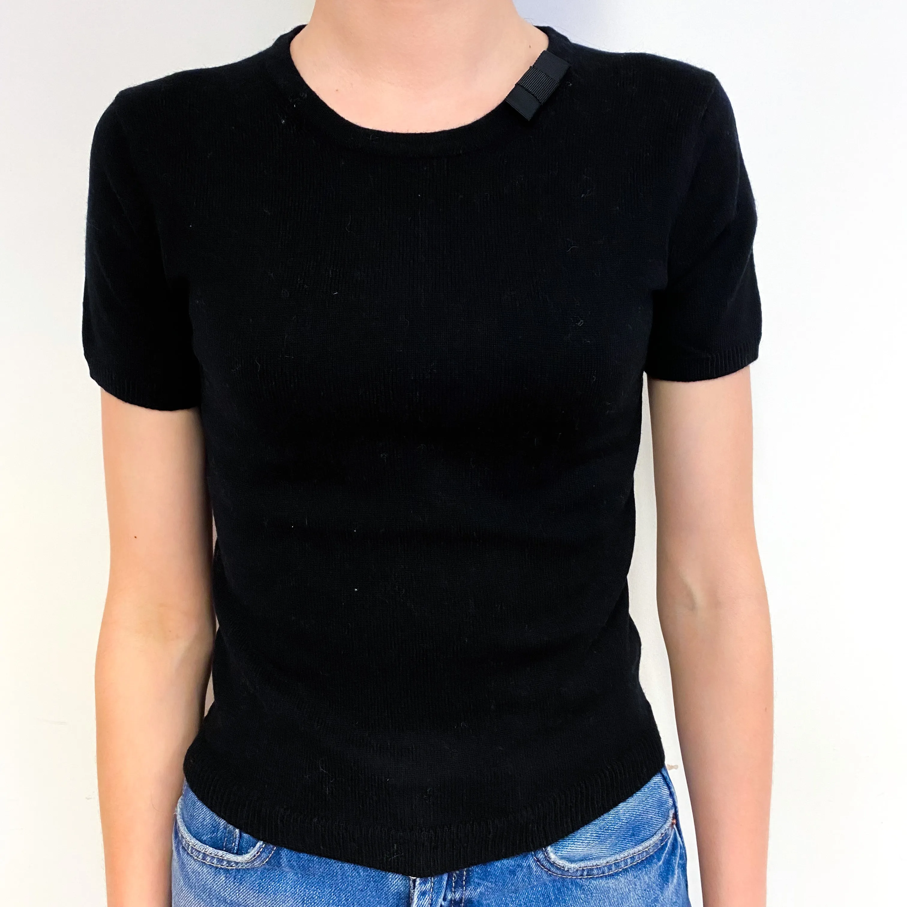 Black Bow Detail Cashmere Short Sleeve Jumper Extra Small
