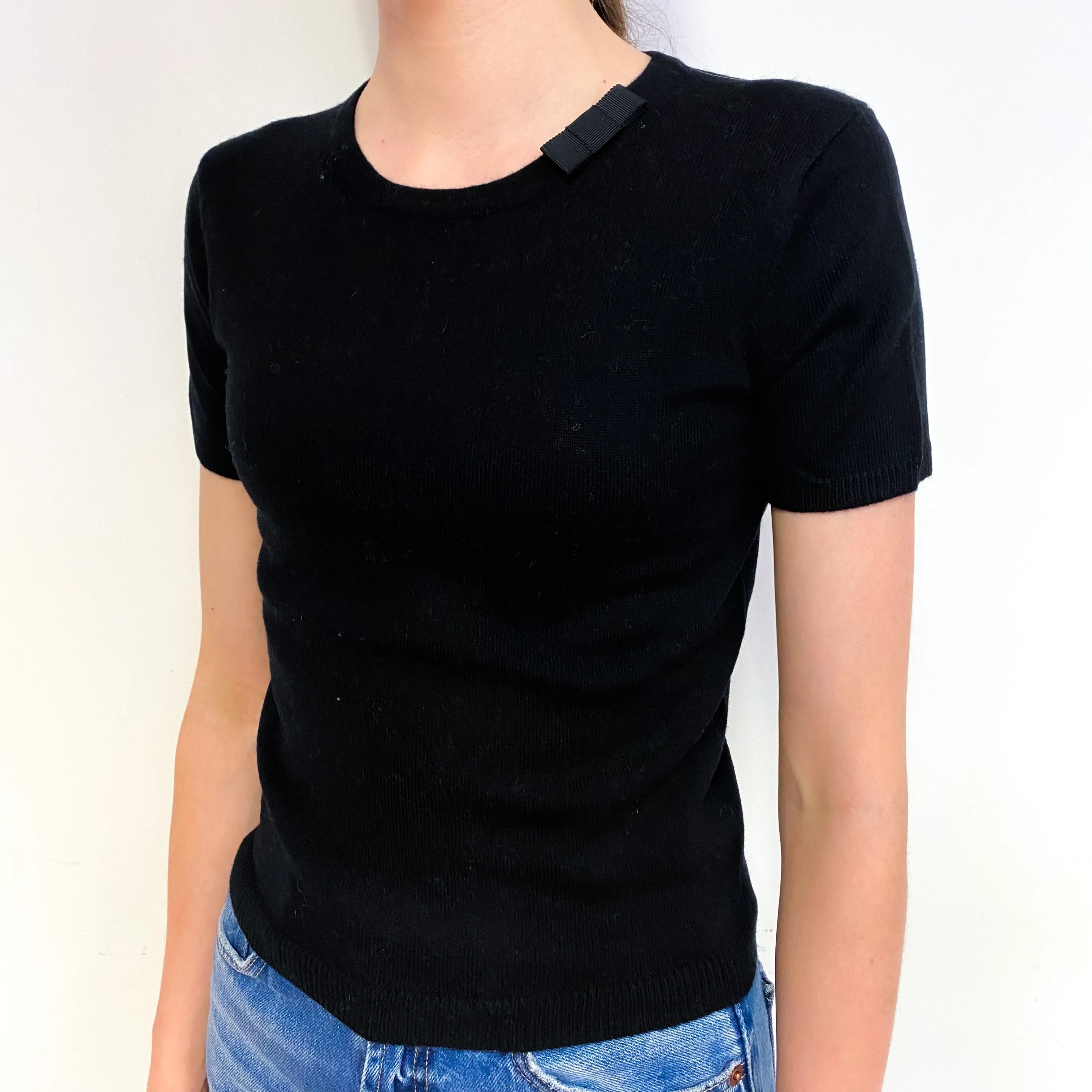 Black Bow Detail Cashmere Short Sleeve Jumper Extra Small