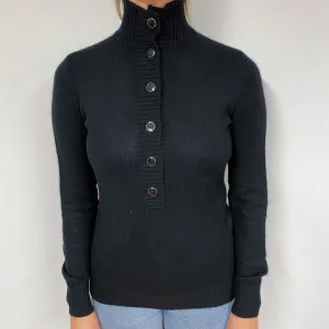 Black Button Front Cashmere Turtle Neck Jumper Small