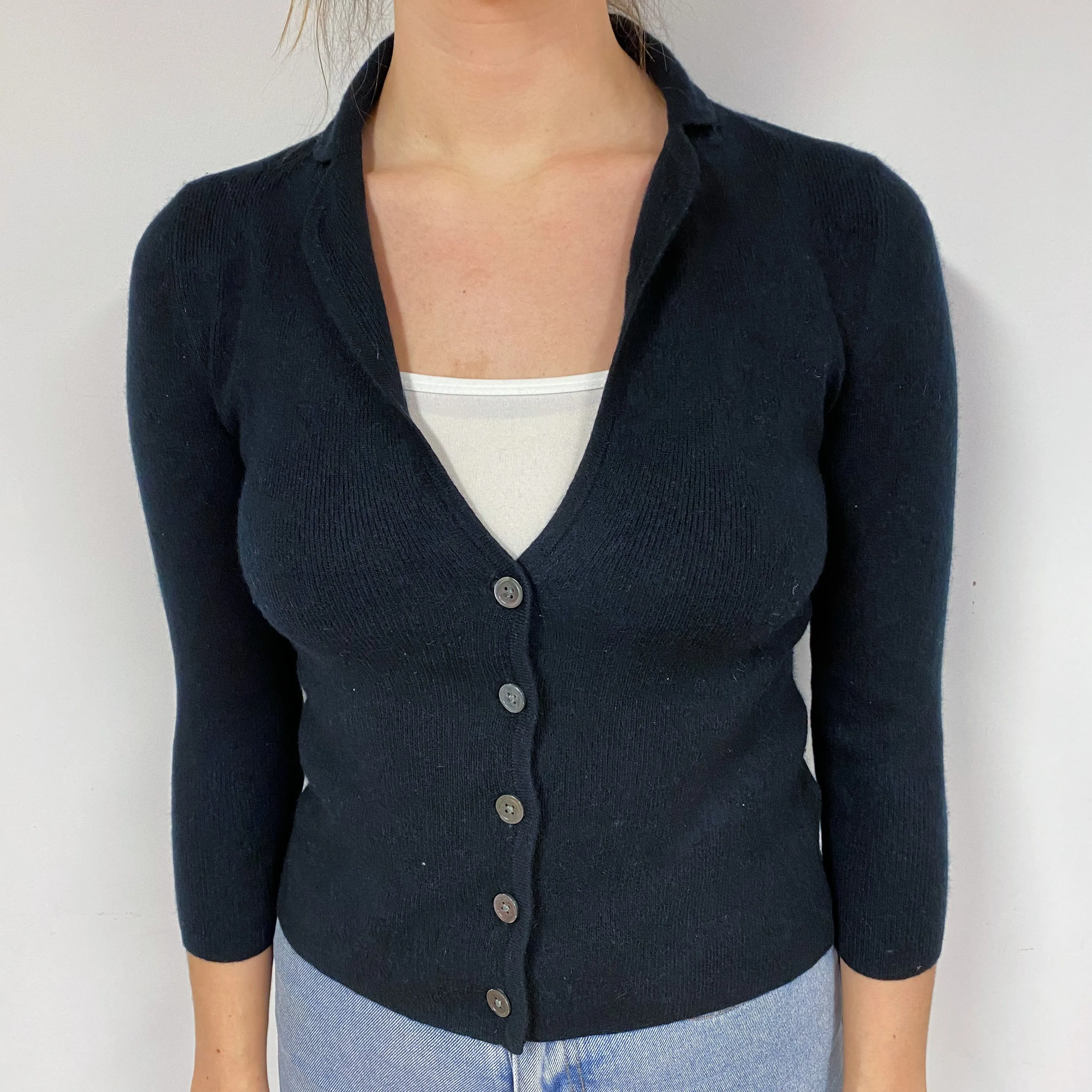 Black Cashmere 3/4 Sleeve Blazer Small