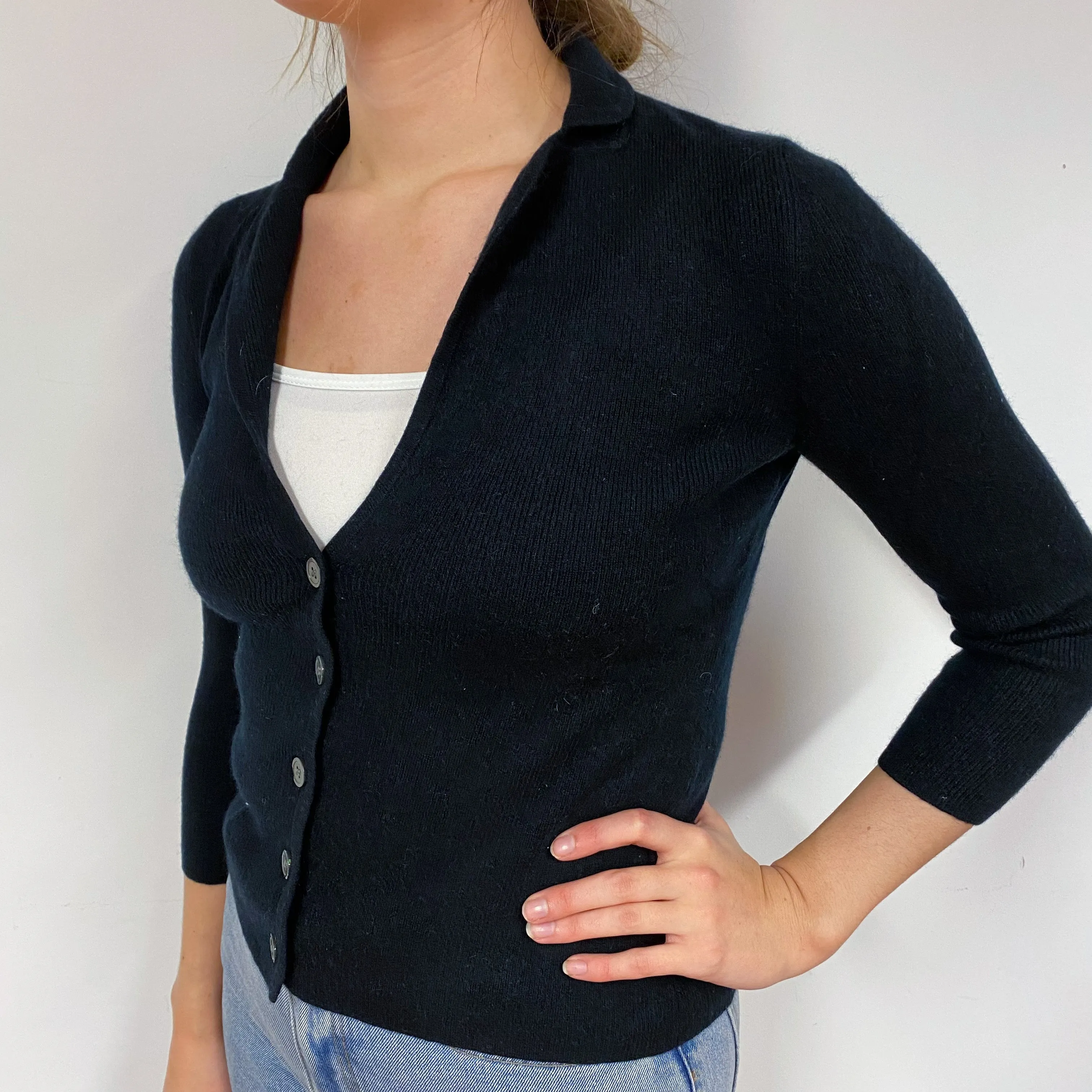 Black Cashmere 3/4 Sleeve Blazer Small