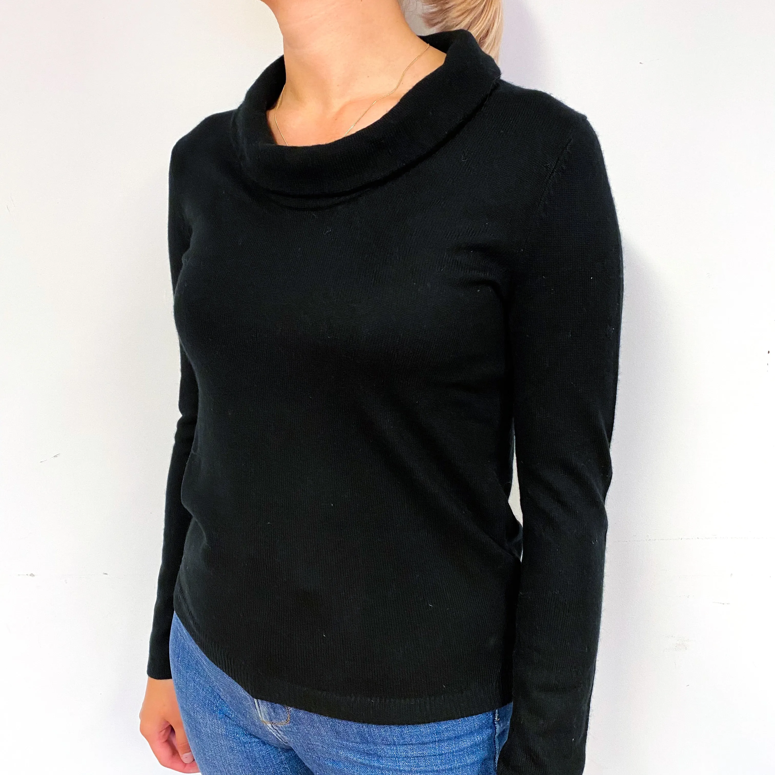 Black Cashmere Funnel Neck Jumper Small