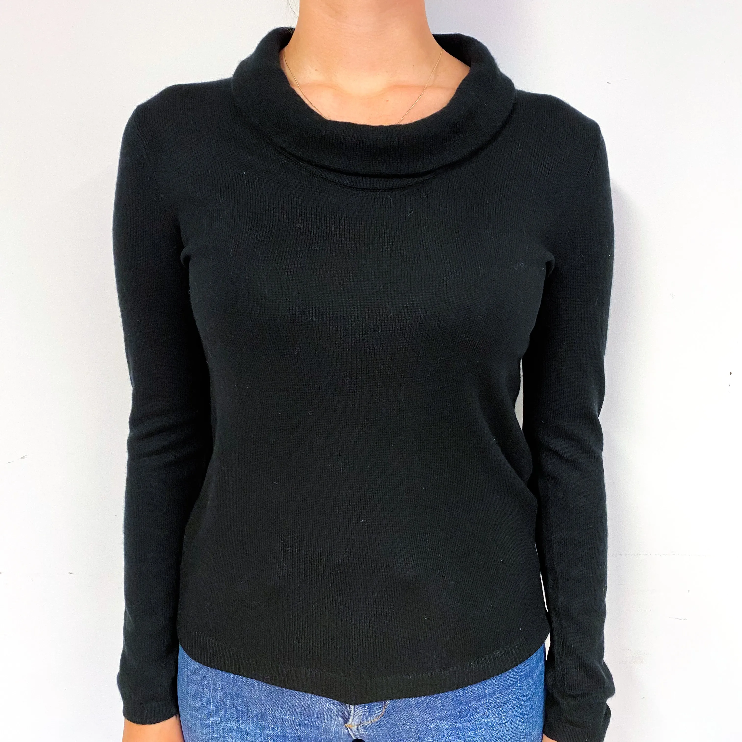 Black Cashmere Funnel Neck Jumper Small