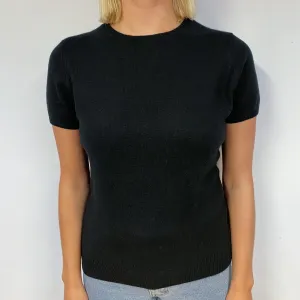Black Cashmere Short Sleeved Crew Neck Jumper Small