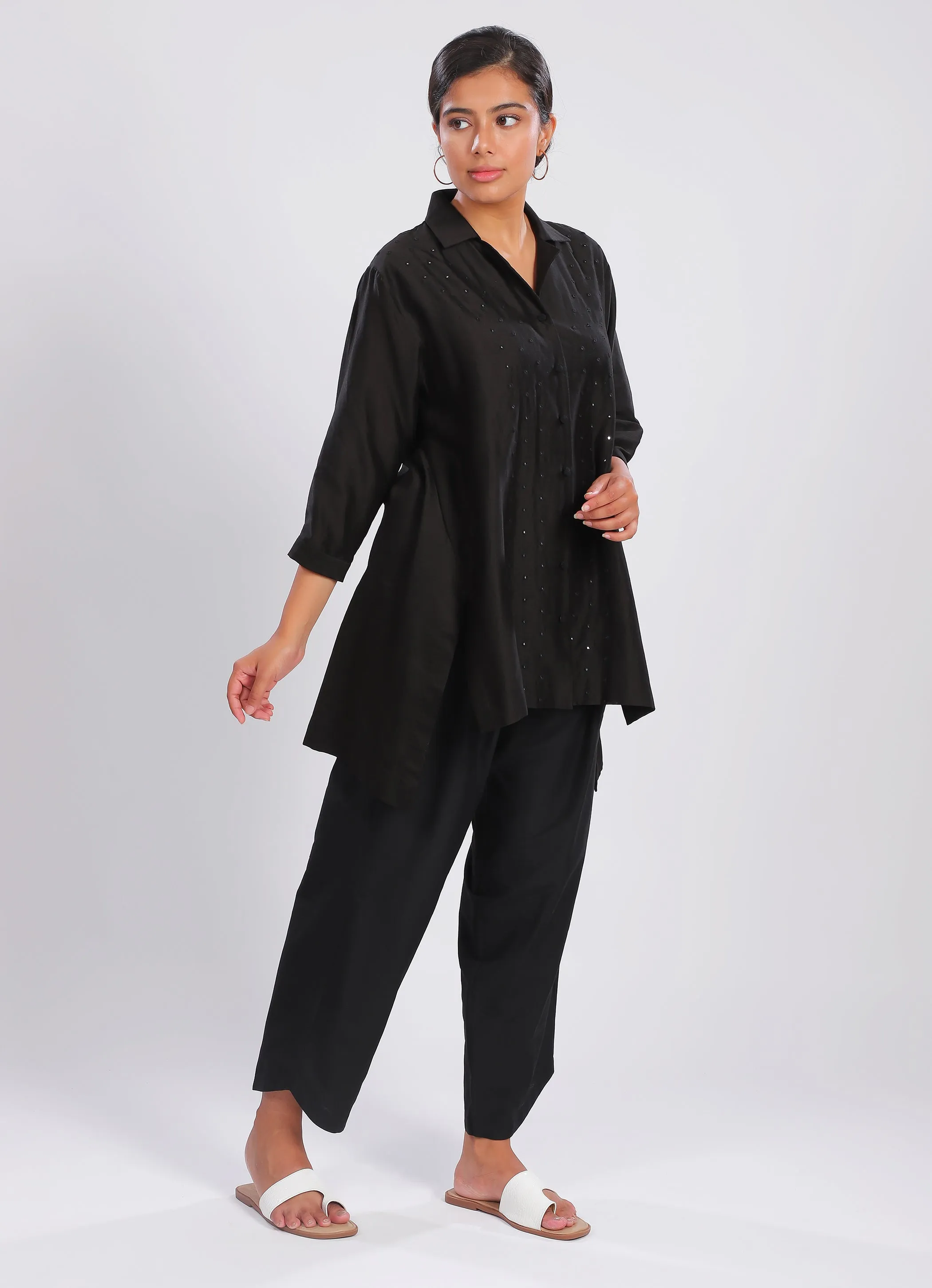Black Cuban Collar Mirror Work Top