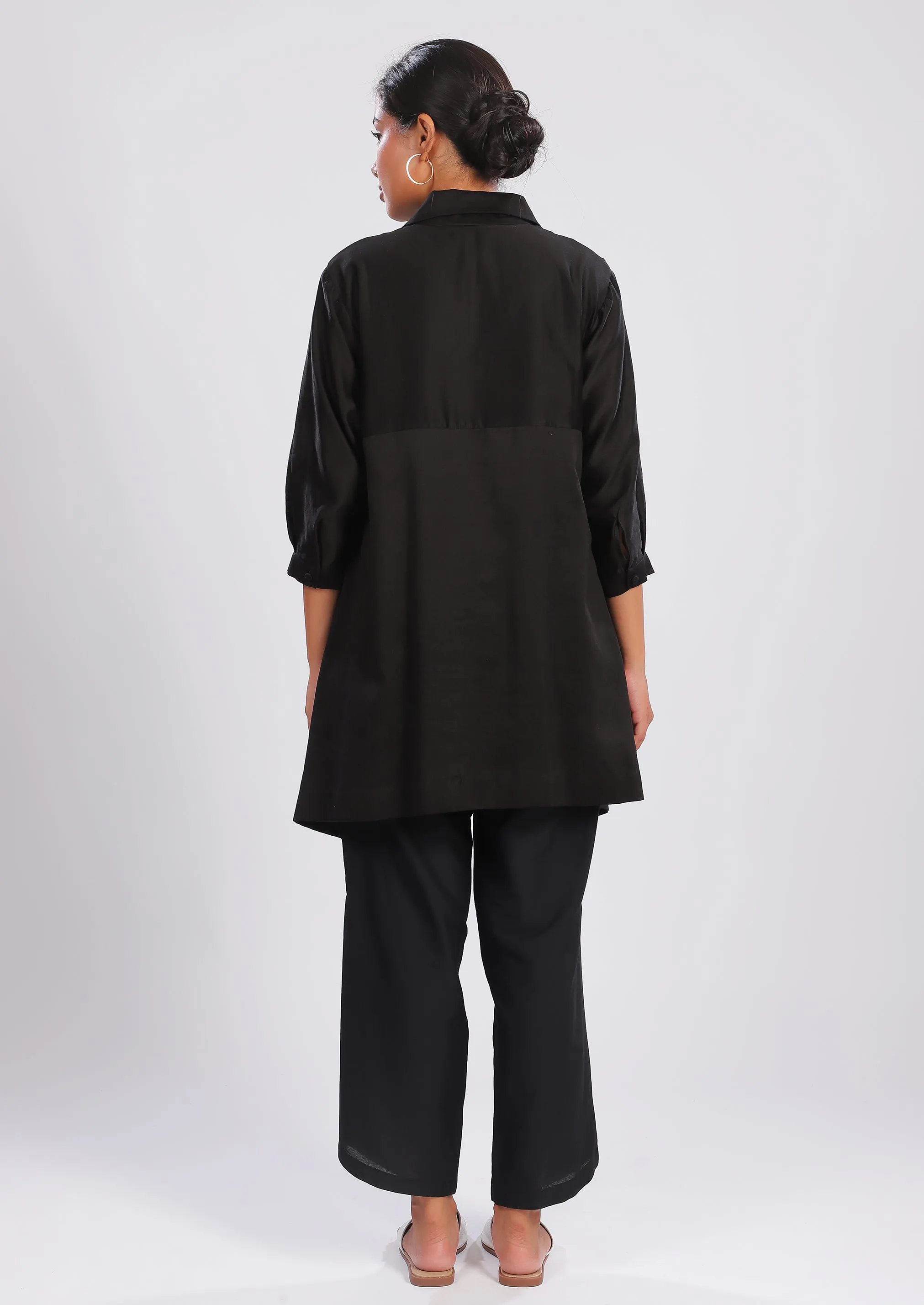 Black Cuban Collar Mirror Work Top