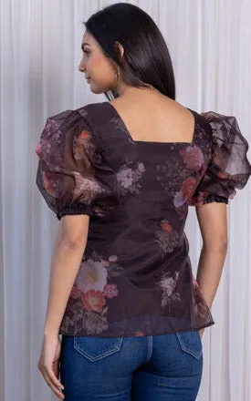 Black Floral Organza Top