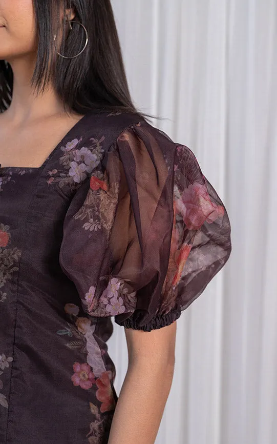 Black Floral Organza Top